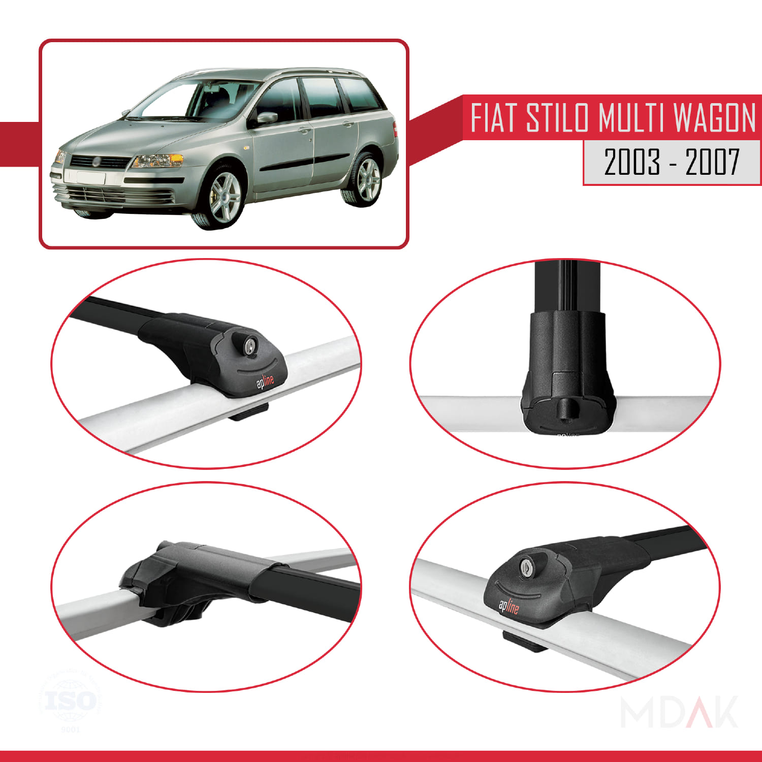 Fiat Stilo Multi Wagon 2003-2007 Arası ile Uyumlu ACE-1 Ara Atkı Tavan Barı Siyah 3 Adet - Görsel 4