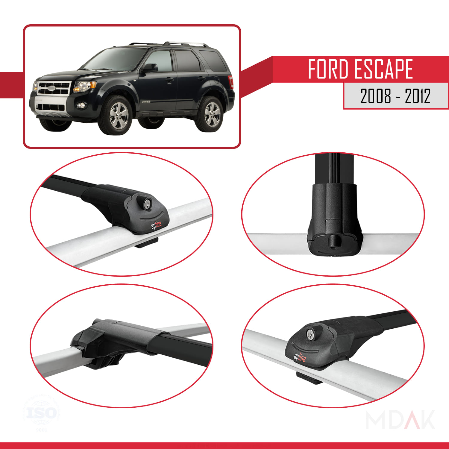 Ford Escape 2008-2012 Arası ile Uyumlu ACE-1 Ara Atkı Tavan Barı Siyah 3 Adet - Görsel 3