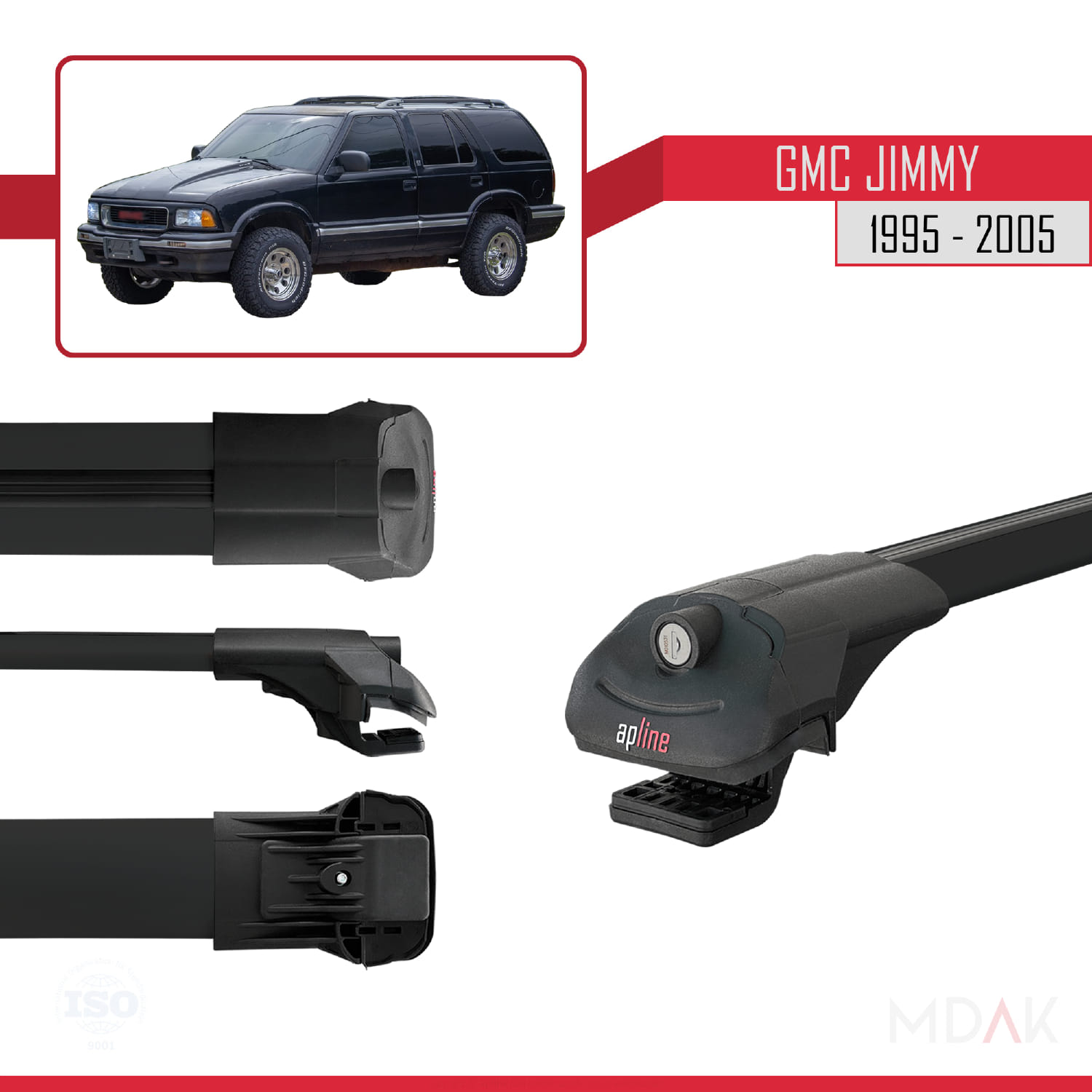 GMC Jimmy 1995-2005 Arası ile Uyumlu ACE-1 Ara Atkı Tavan Barı Siyah 3 Adet - Görsel 3