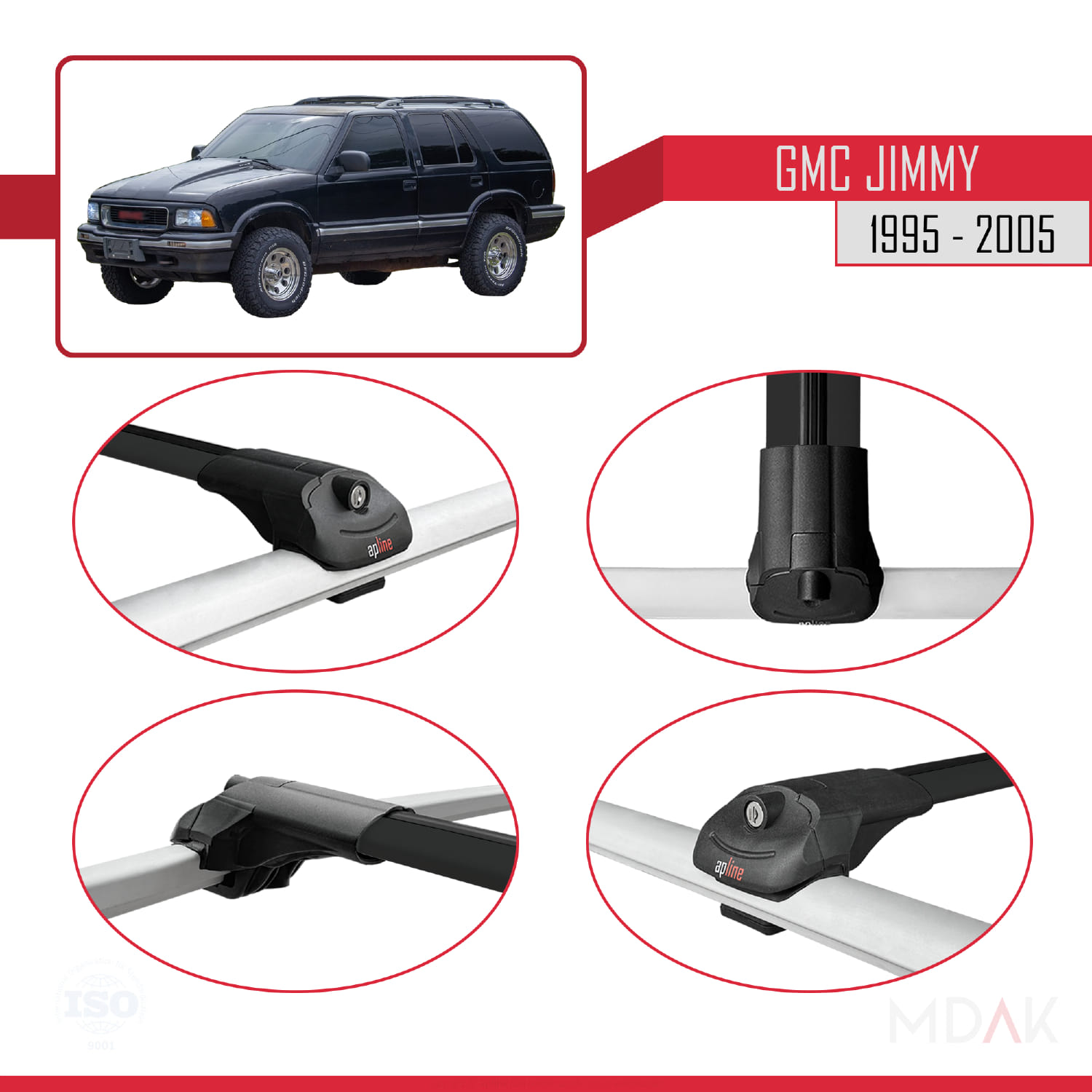 GMC Jimmy 1995-2005 Arası ile Uyumlu ACE-1 Ara Atkı Tavan Barı Siyah 2 Adet - Görsel 4