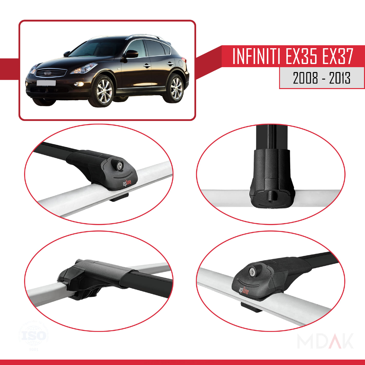 Infiniti EX35 EX37 2008-2013 Arası ile Uyumlu ACE-1 Ara Atkı Tavan Barı Siyah 2 Adet - Görsel 4
