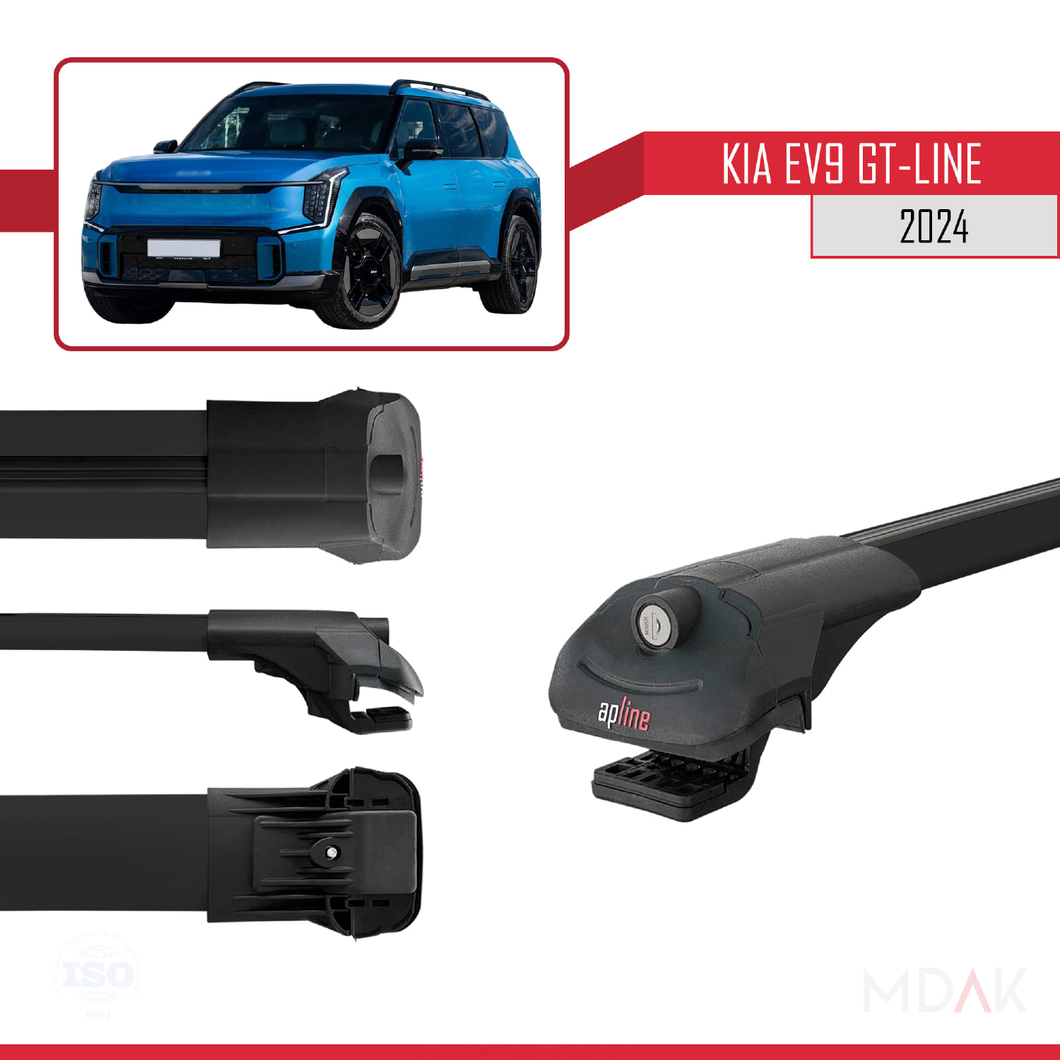 KIA EV9 GT-LINE 2024 ve Sonrası ile Uyumlu ACE-1 Ara Atkı Tavan Barı Siyah 4 Adet - Görsel 3