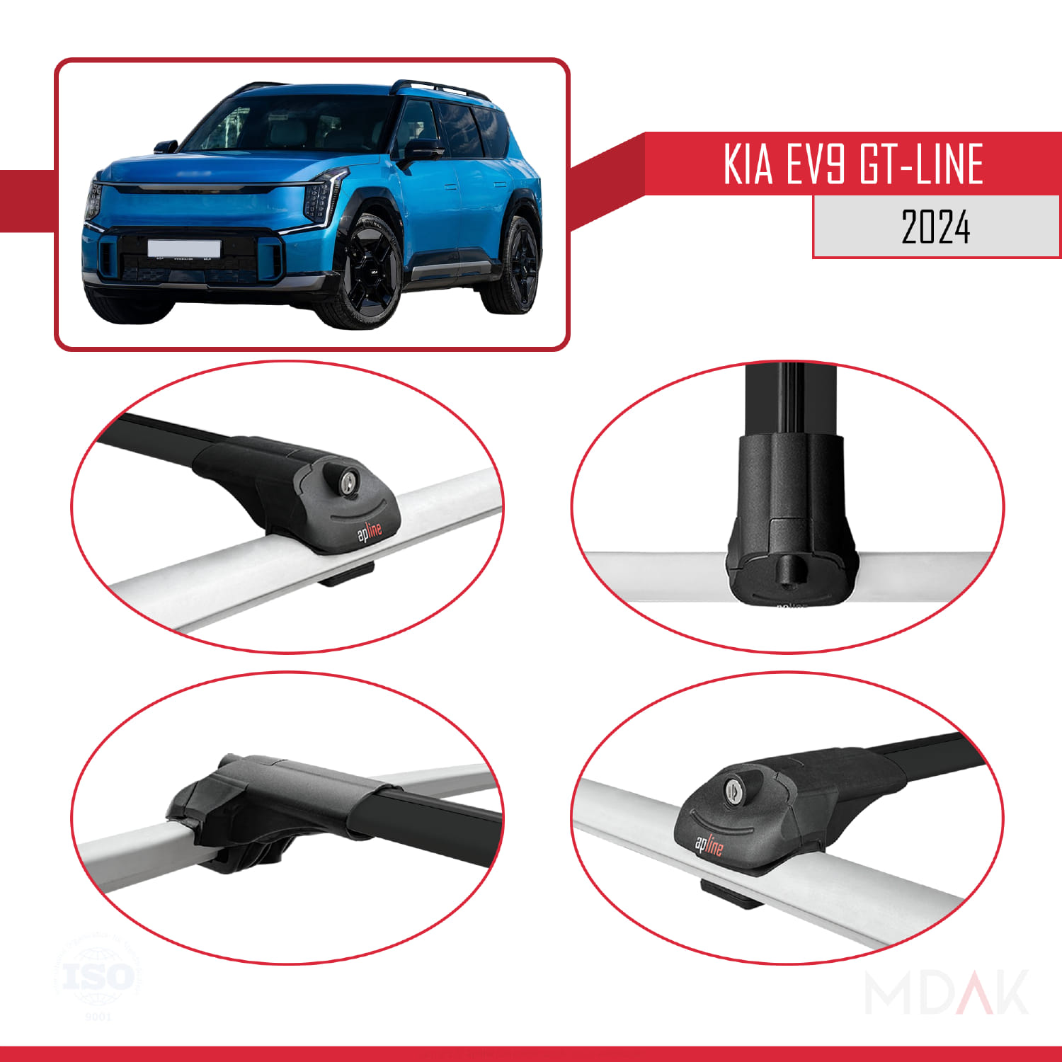 KIA EV9 GT-LINE 2024 ve Sonrası ile Uyumlu ACE-1 Ara Atkı Tavan Barı Siyah 2 Adet - Görsel 4