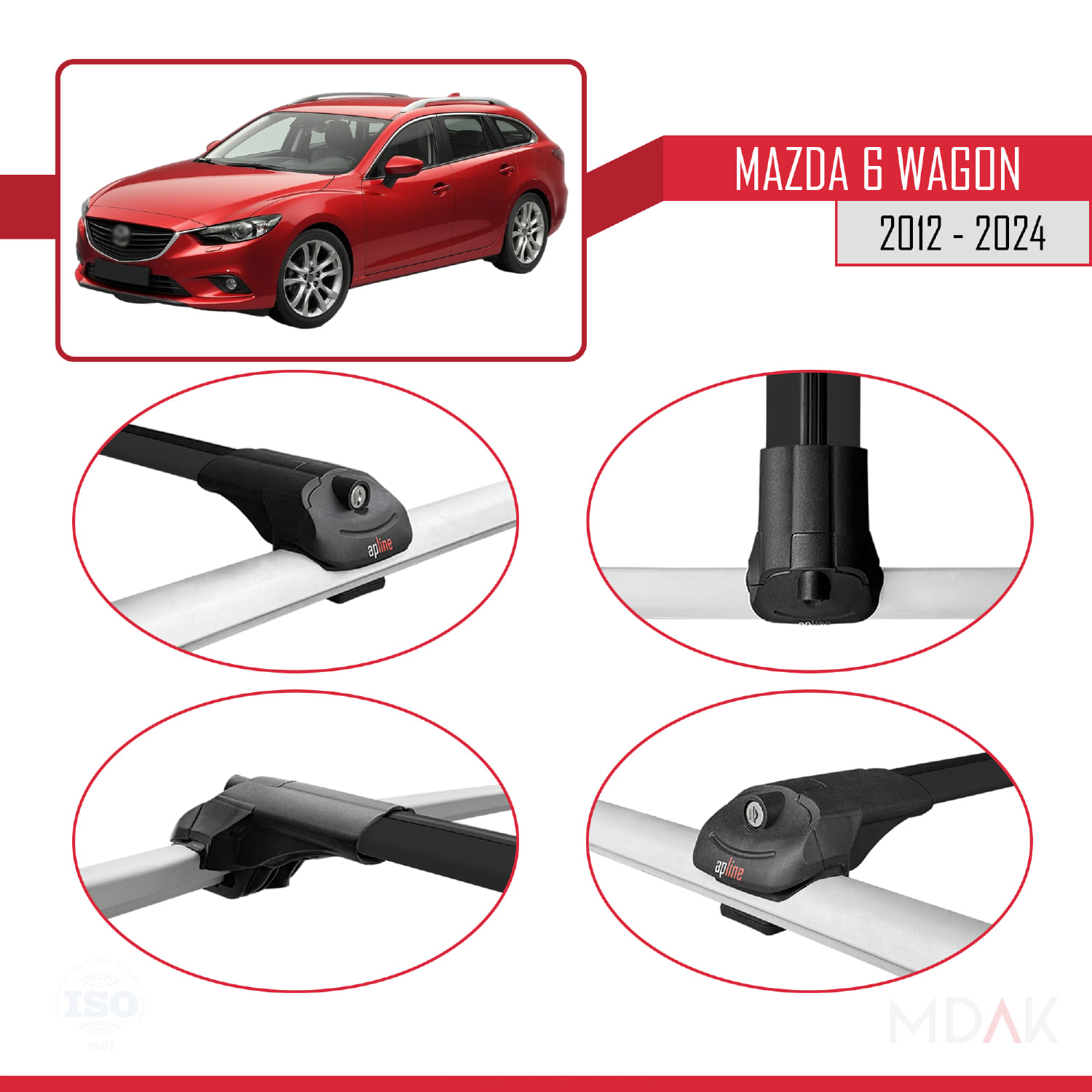 Mazda 6 Wagon 2012-2024 Arası ile Uyumlu ACE-1 Ara Atkı Tavan Barı Siyah 3 Adet - Görsel 4