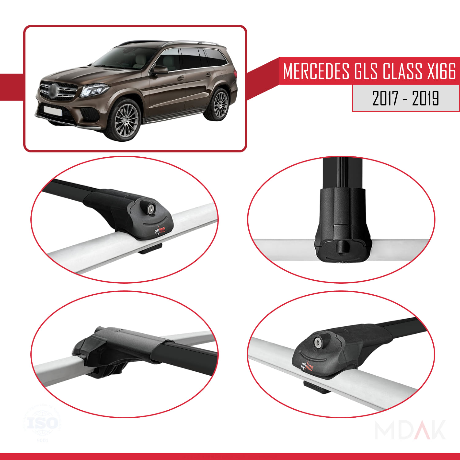 Mercedes GLS Class X166 2017-2019 Arası ile Uyumlu ACE-1 Ara Atkı Tavan Barı Siyah 3 Adet - Görsel 4