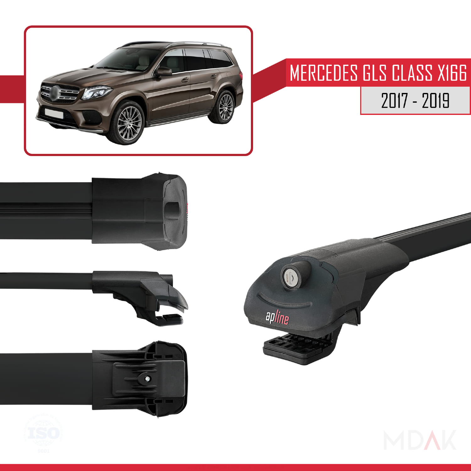 Mercedes GLS Class X166 2017-2019 Arası ile Uyumlu ACE-1 Ara Atkı Tavan Barı Siyah 2 Adet - Görsel 3