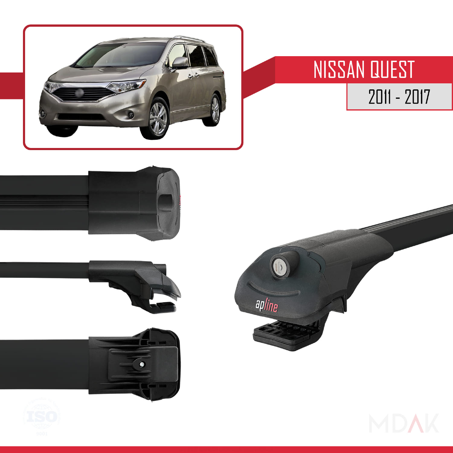 Nissan Quest 2011-2017 Arası ile Uyumlu ACE-1 Ara Atkı Tavan Barı Siyah 2 Adet - Görsel 3