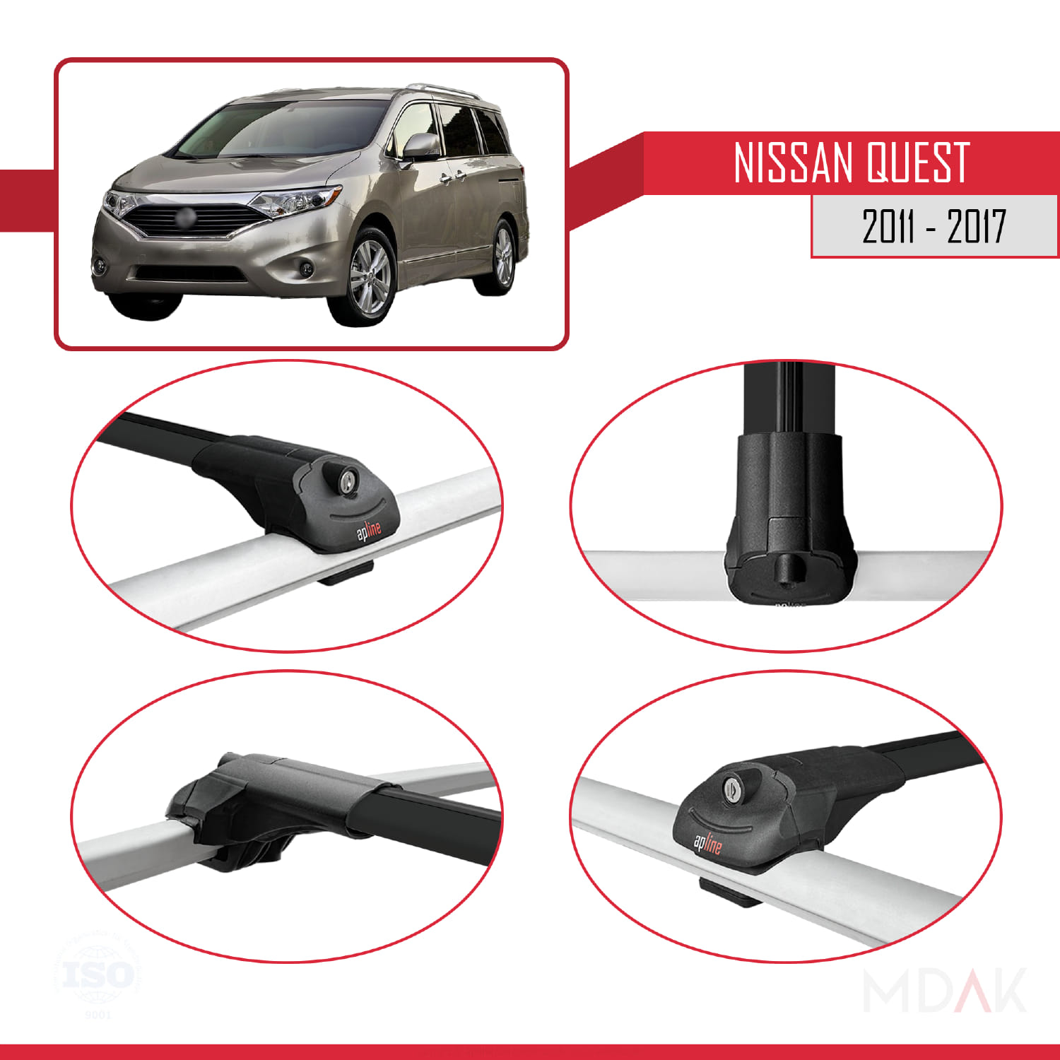 Nissan Quest 2011-2017 Arası ile Uyumlu ACE-1 Ara Atkı Tavan Barı Siyah 2 Adet - Görsel 4