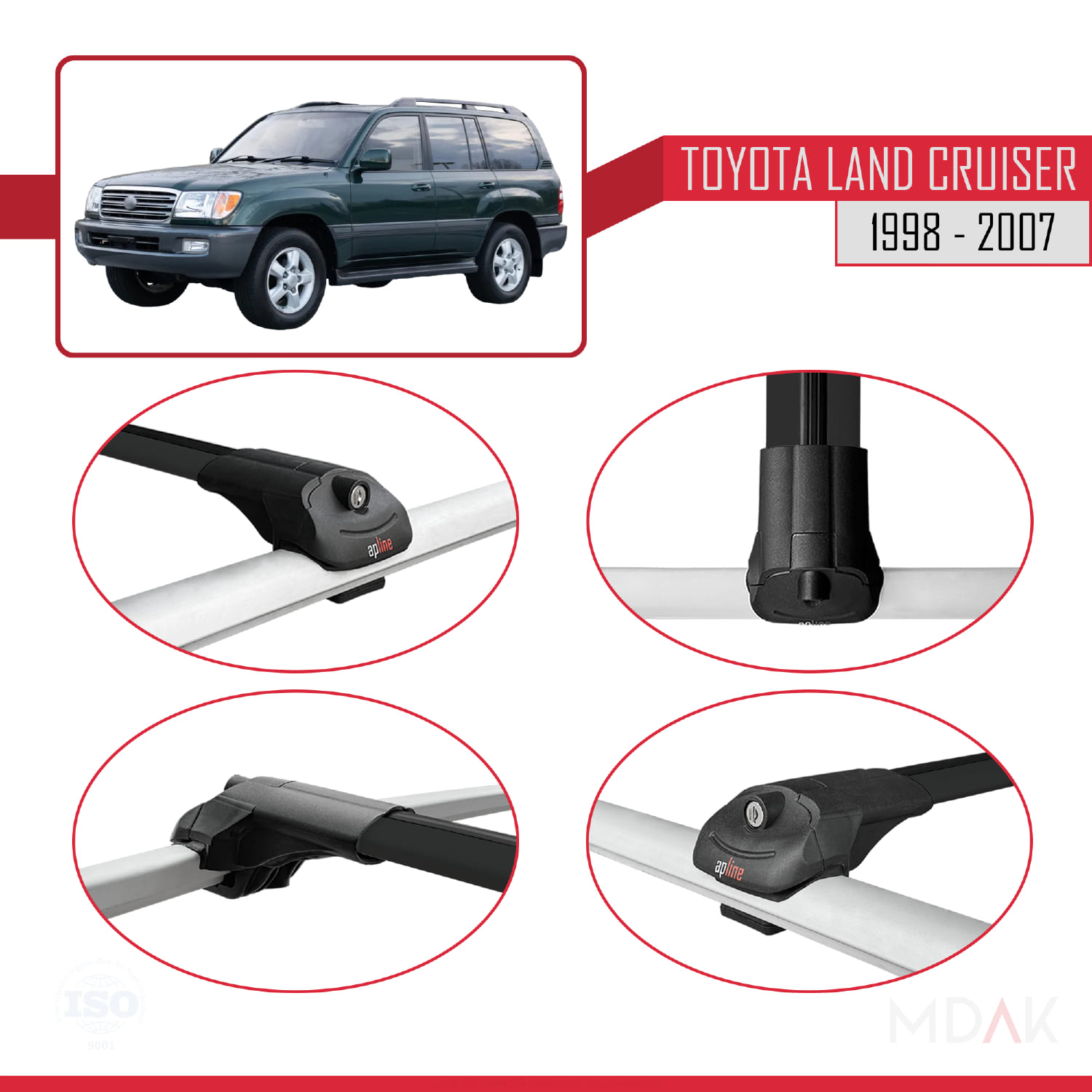 Toyota Land Cruiser 1998-2007 Arası ile Uyumlu ACE-1 Ara Atkı Tavan Barı Siyah 2 Adet - Görsel 4
