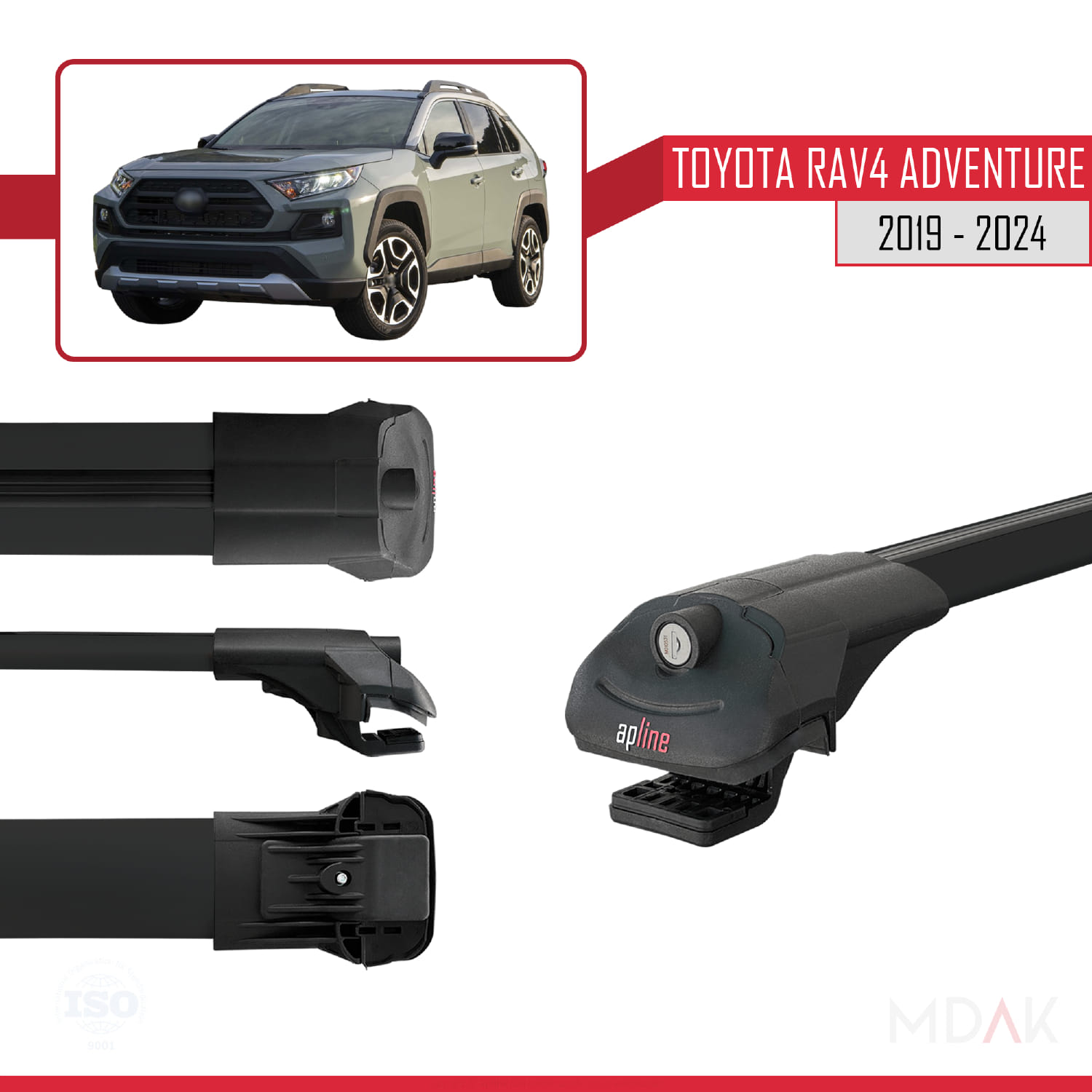 Toyota RAV4 Adventure 2019-2024 Arası ile Uyumlu ACE-1 Ara Atkı Tavan Barı Siyah 2 Adet - Görsel 3