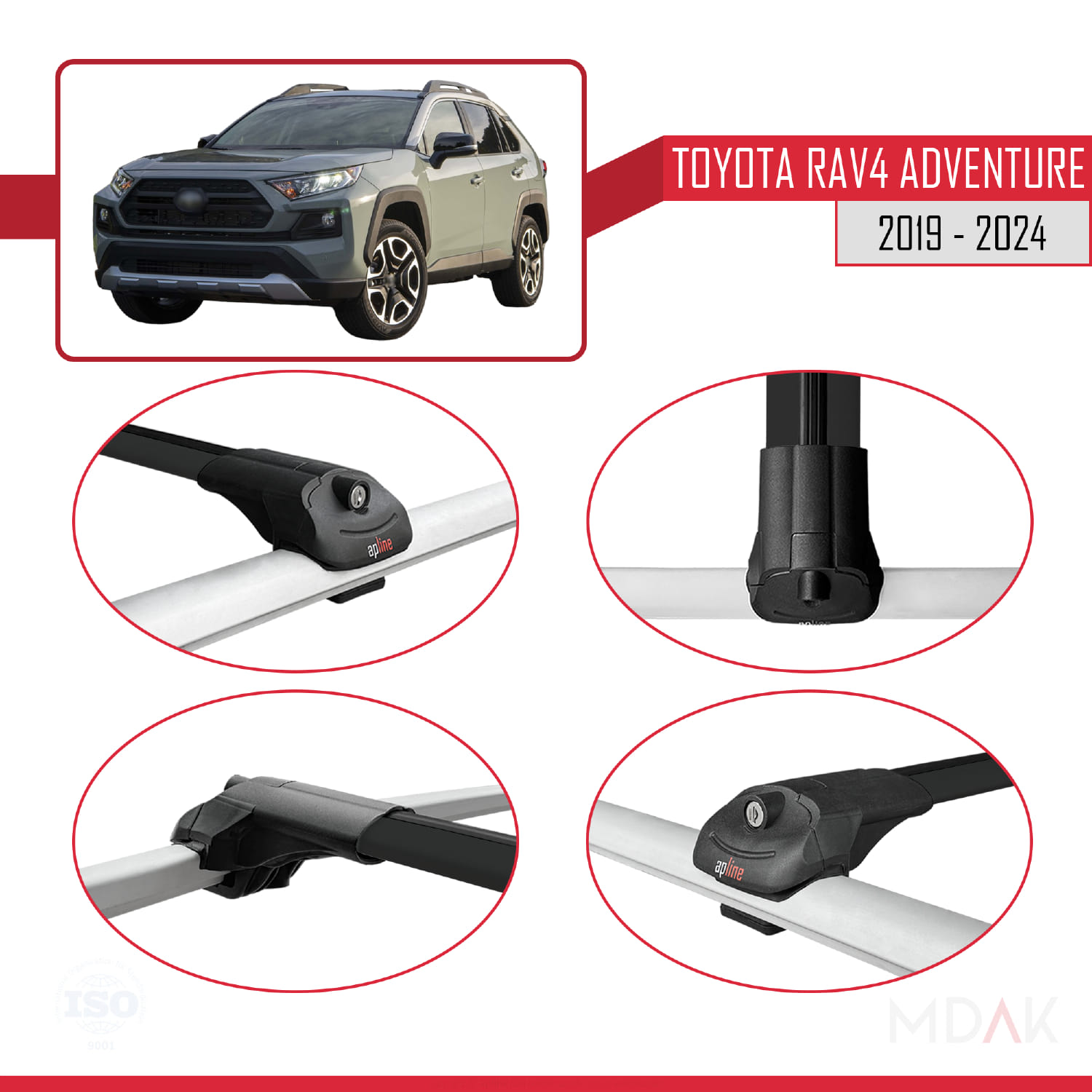 Toyota RAV4 Adventure 2019-2024 Arası ile Uyumlu ACE-1 Ara Atkı Tavan Barı Siyah 2 Adet - Görsel 4