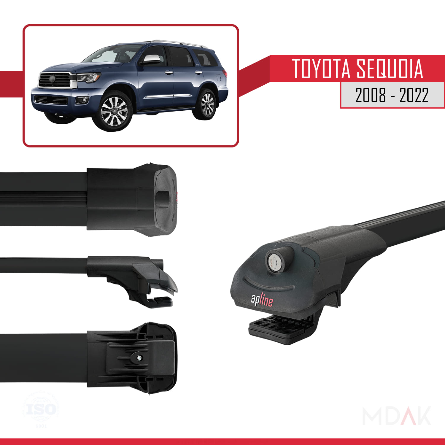 Toyota Sequoia 2008-2022 Arası ile Uyumlu ACE-1 Ara Atkı Tavan Barı Siyah 2 Adet - Görsel 3