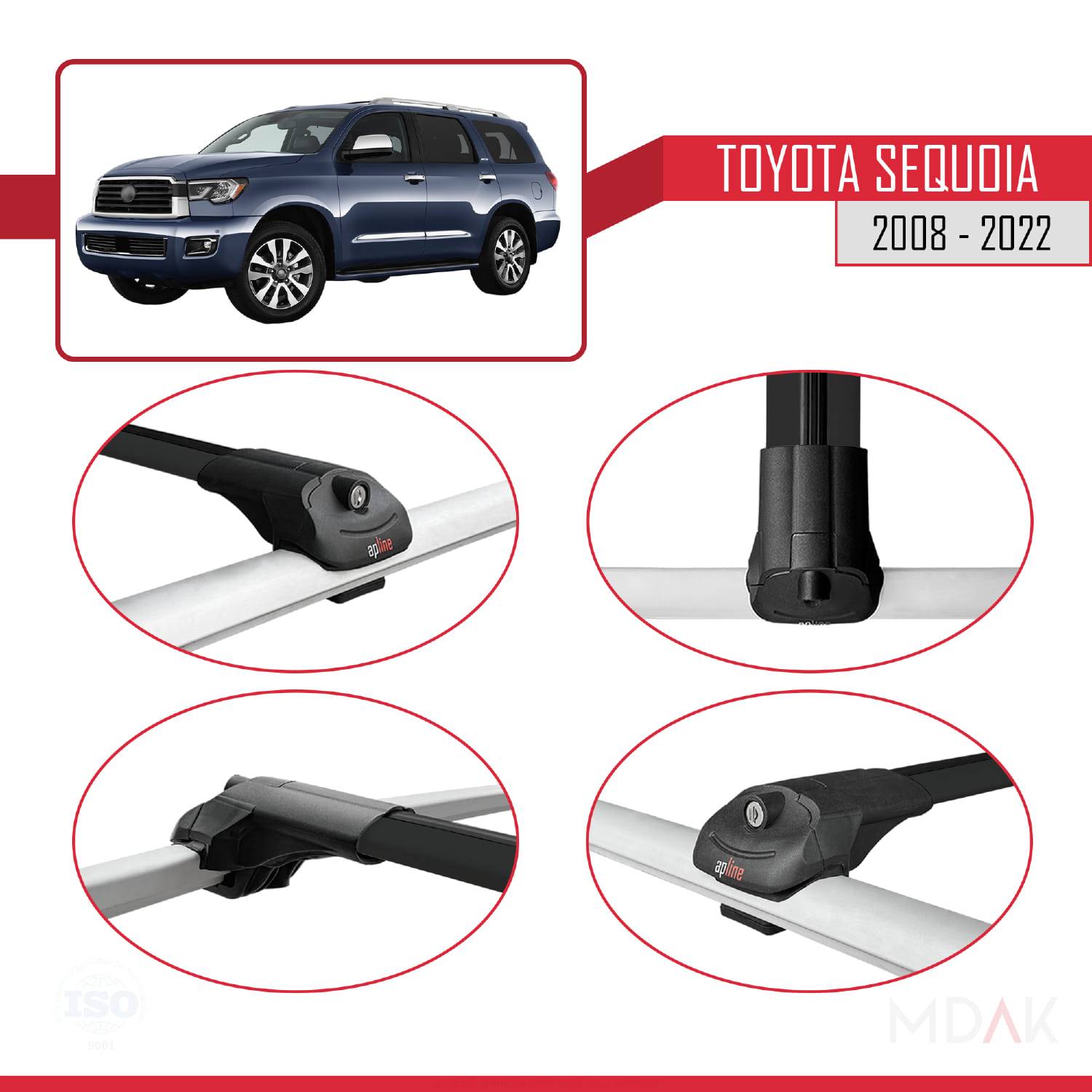 Toyota Sequoia 2008-2022 Arası ile Uyumlu ACE-1 Ara Atkı Tavan Barı Siyah 2 Adet - Görsel 4