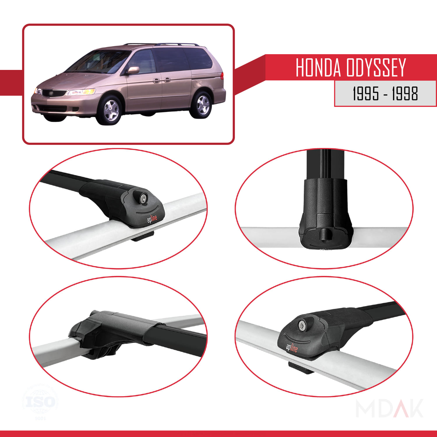 Honda Odyssey 1995-1998 Arası ile Uyumlu ACE-1 Ara Atkı Tavan Barı Siyah 3 Adet - Görsel 4