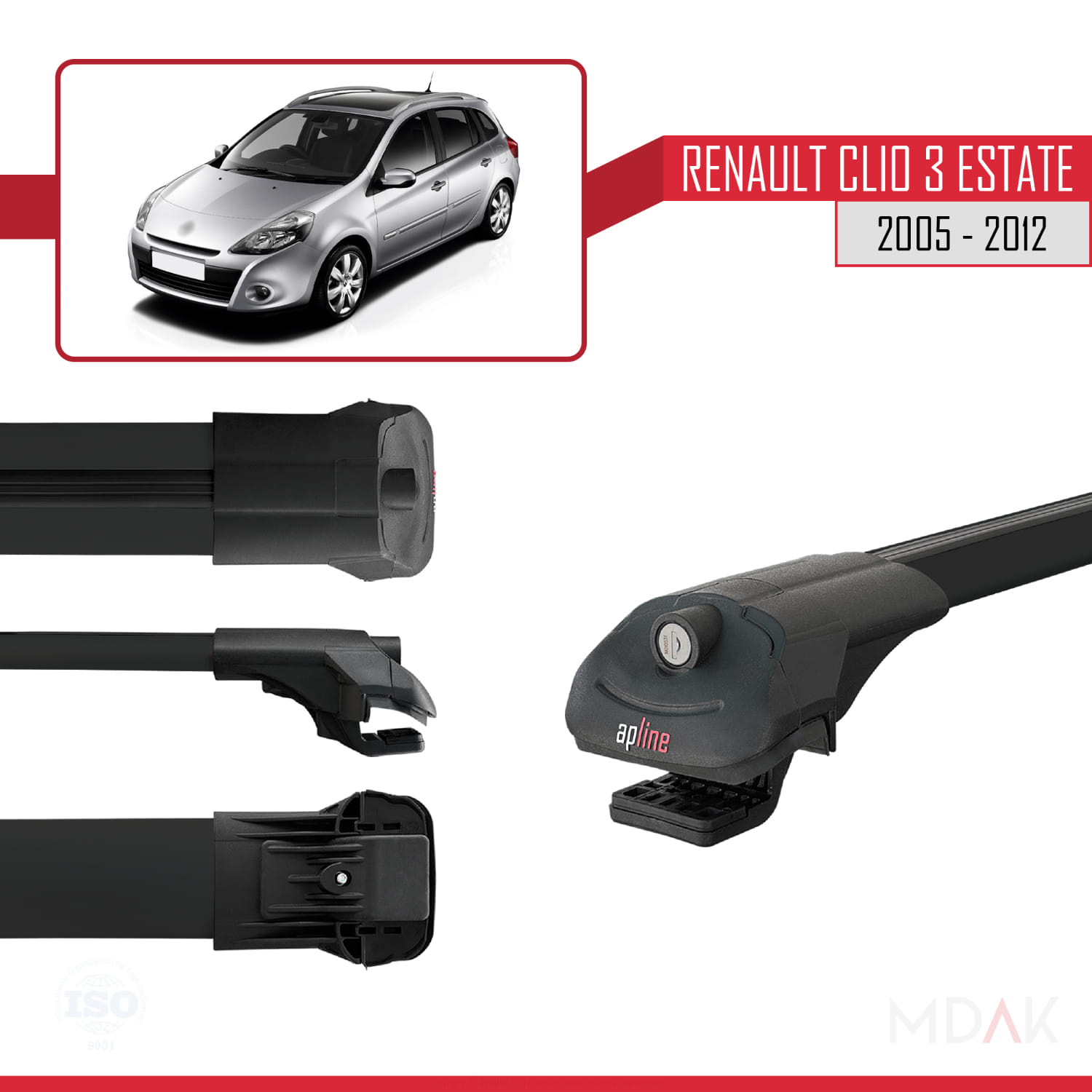 Renault Clio 3 Estate 2005-2012 Arası ile Uyumlu ACE-1 Ara Atkı Tavan Barı Siyah 3 Adet - Görsel 3
