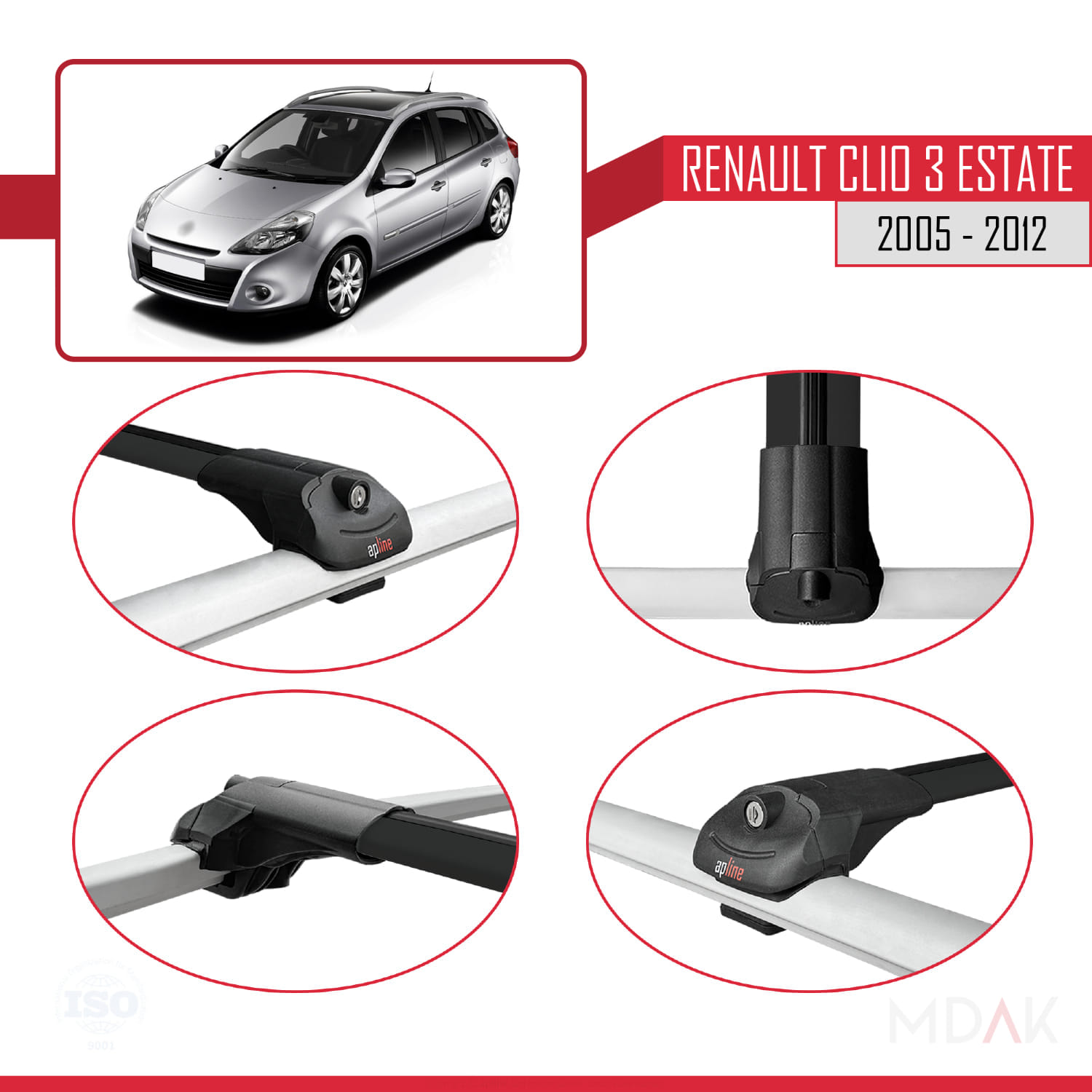 Renault Clio 3 Estate 2005-2012 Arası ile Uyumlu ACE-1 Ara Atkı Tavan Barı Siyah 2 Adet - Görsel 4