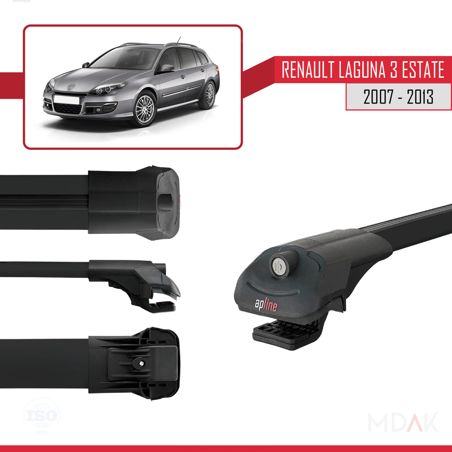 Renault Laguna 3 Estate 2007-2013 Arası ile Uyumlu ACE-1 Ara Atkı Tavan Barı Siyah 3 Adet - Görsel 3