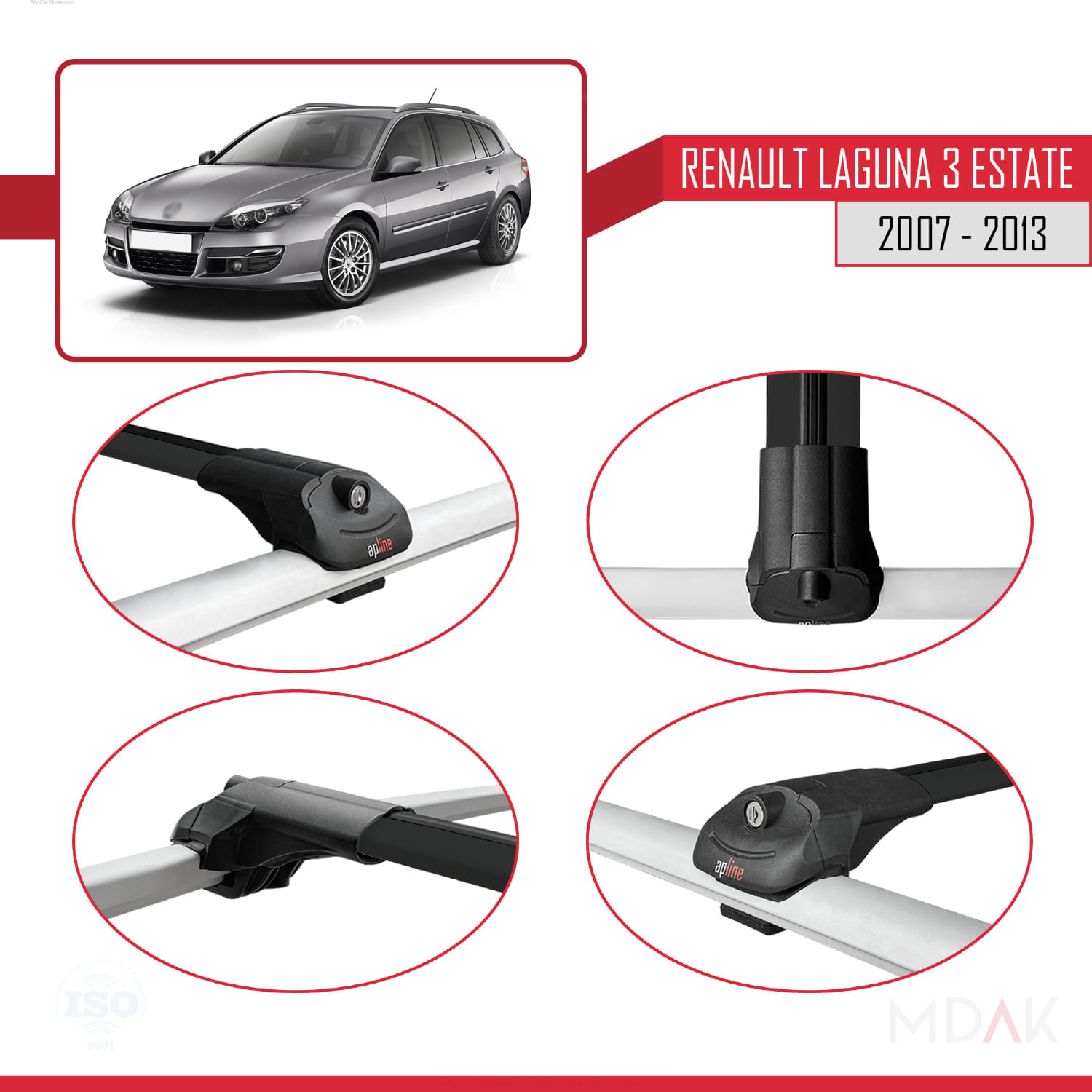 Renault Laguna 3 Estate 2007-2013 Arası ile Uyumlu ACE-1 Ara Atkı Tavan Barı Siyah 2 Adet - Görsel 4