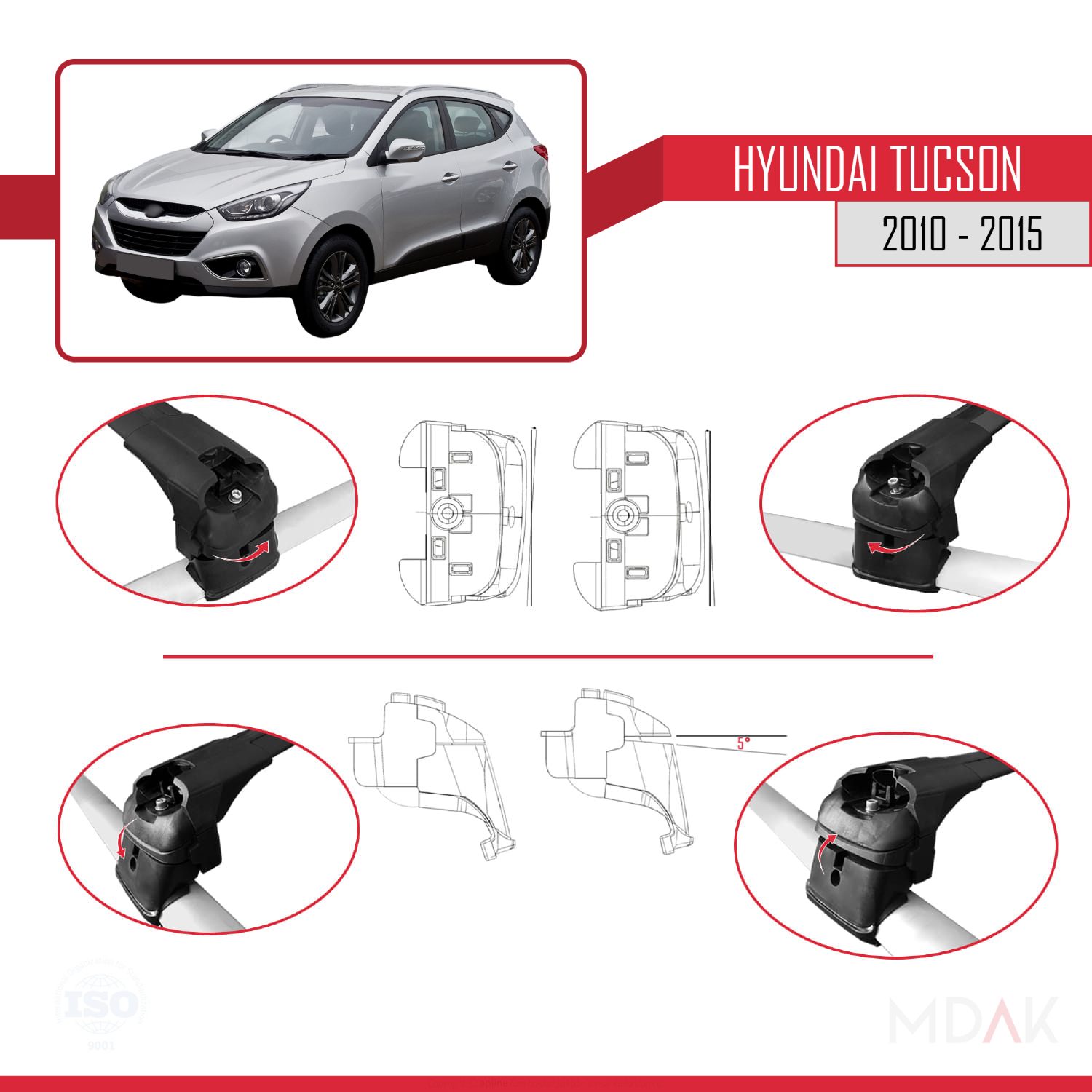 Hyundai Tucson 2 (LM) 2010-2015 Arası ile Uyumlu ACE-2 Ara Atkı Tavan Barı Siyah 2 Adet - Görsel 4