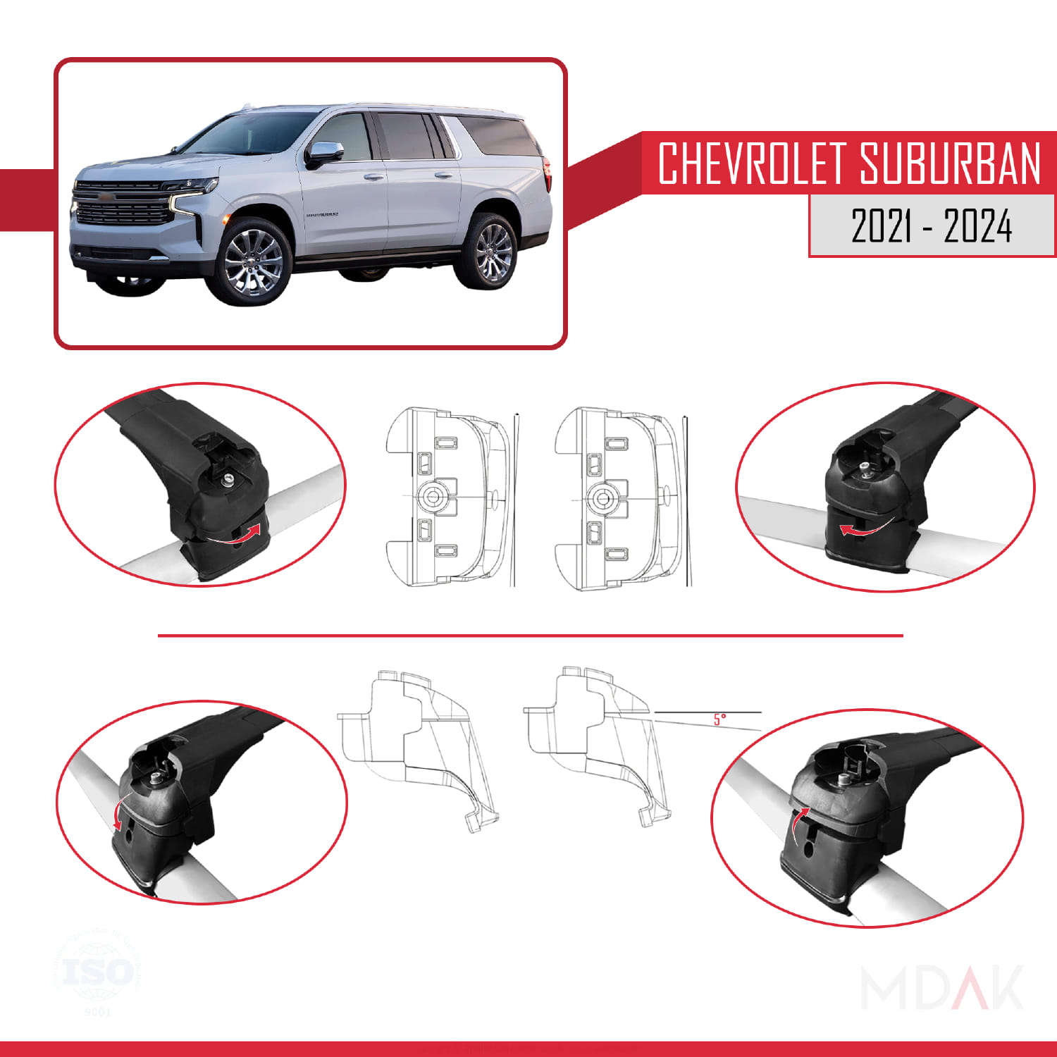 Chevrolet Suburban 2021-2024 Arası ile Uyumlu ACE-2 Model Ara Atkı Tavan Barı Siyah 2 Adet - Görsel 4