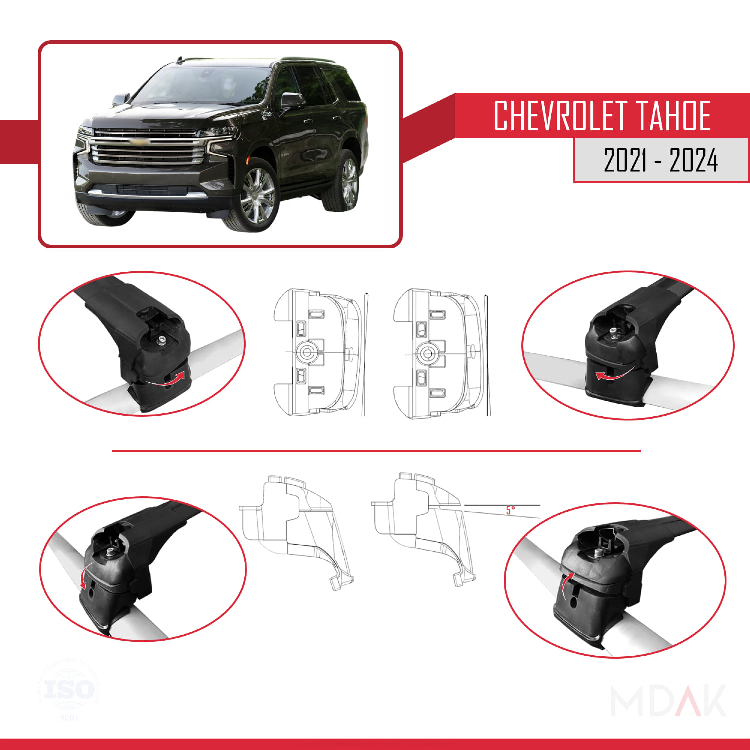 Chevrolet Tahoe 2021-2024 Arası ile Uyumlu ACE-2 Model Ara Atkı Tavan Barı Siyah 2 Adet - Görsel 4