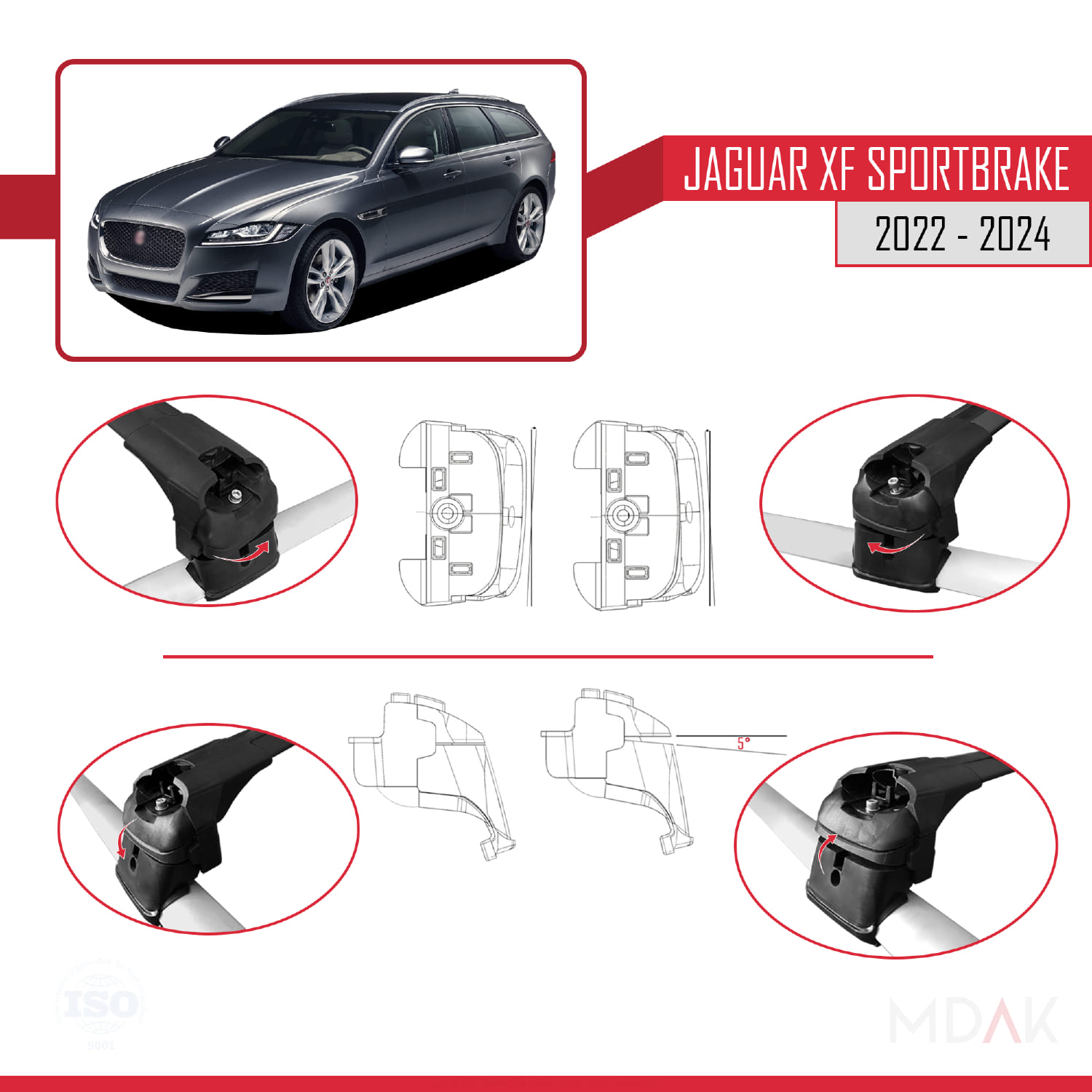 Jaguar XF S 2018-2024 Arası ile Uyumlu ACE-2 Model Ara Atkı Tavan Barı Siyah 2 Adet - Görsel 4