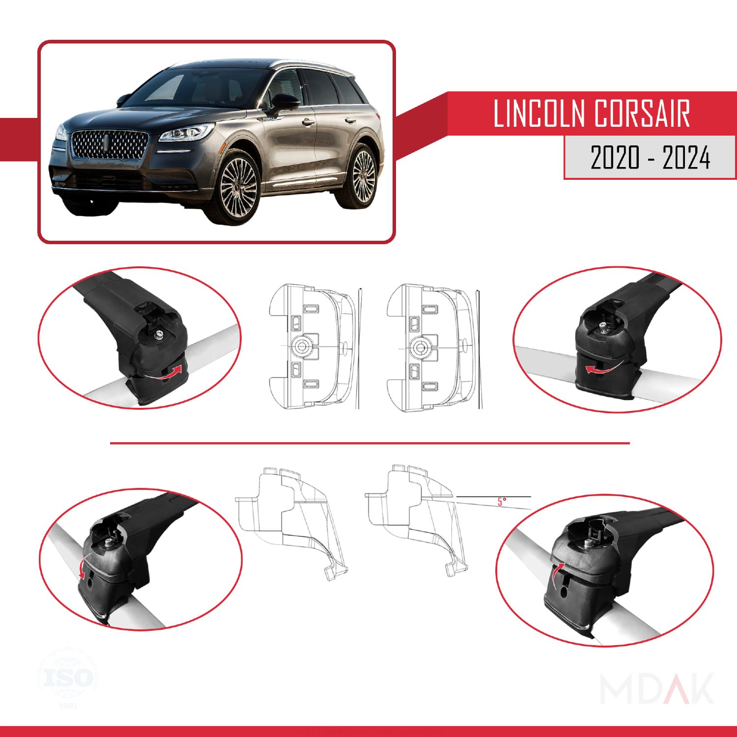 Lincoln Corsair 2020-2024 Arası ile Uyumlu ACE-2 Model Ara Atkı Tavan Barı Siyah 2 Adet - Görsel 4
