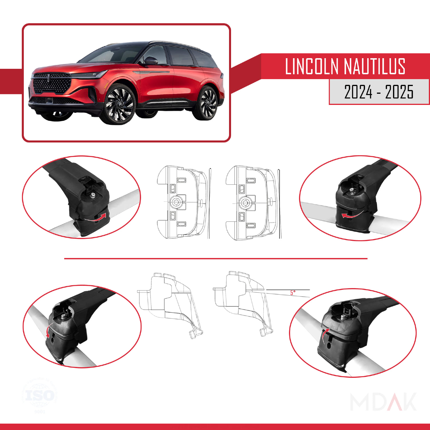 Lincoln Nautilus 2024-2025 Arası ile Uyumlu ACE-2 Model Ara Atkı Tavan Barı Siyah 2 Adet - Görsel 4