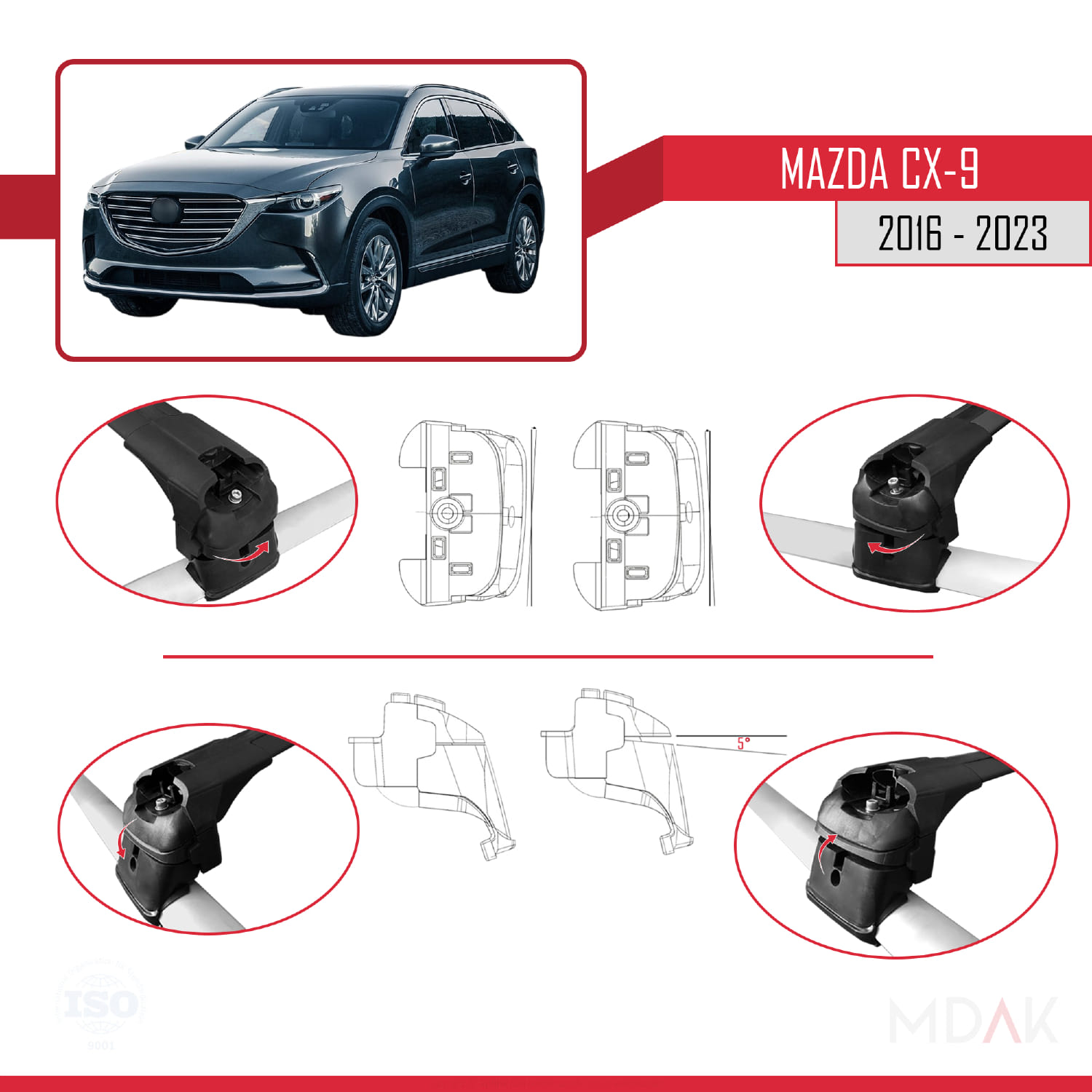 Mazda CX-9 2016-2023 Arası ile Uyumlu ACE-2 Model Ara Atkı Tavan Barı Siyah 2 Adet - Görsel 4