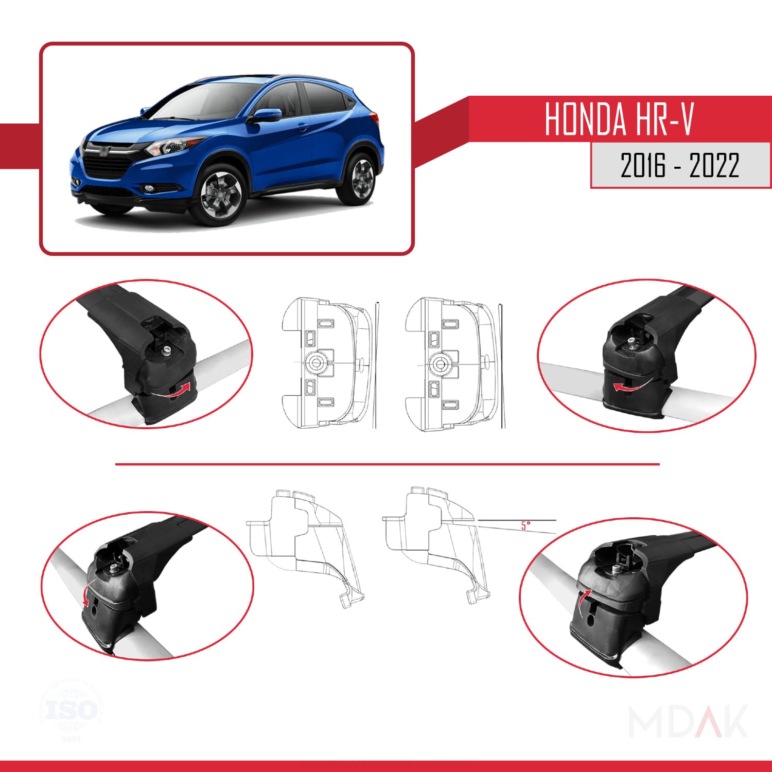 Honda HR-V 2016-2022 Arası ile Uyumlu ACE-2 Model Ara Atkı Tavan Barı Siyah 2 Adet - Görsel 4