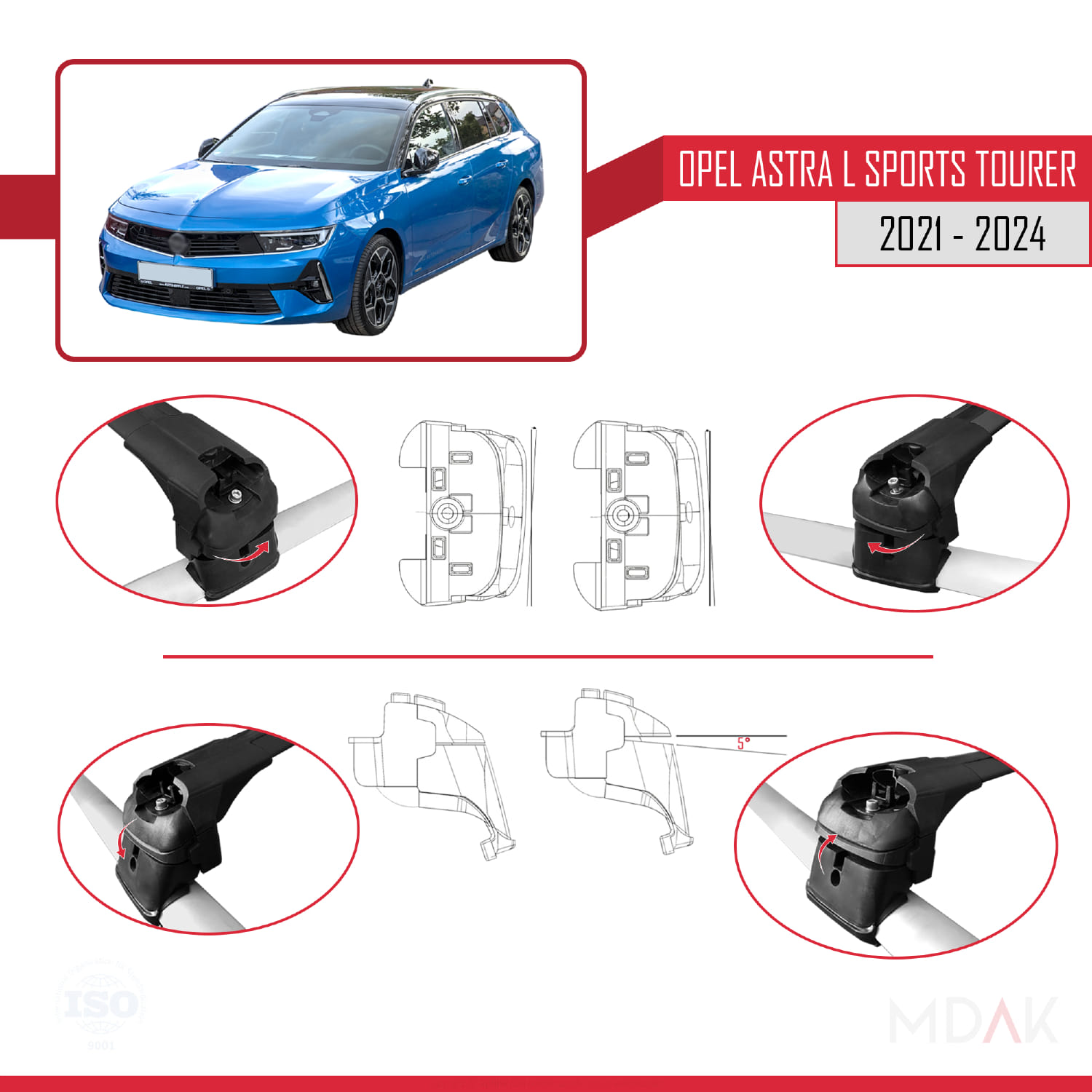 Opel Astra L Sports Tourer 2021-2024 Arası ile Uyumlu ACE-2 Model Ara Atkı Tavan Barı Siyah 2 Adet - Görsel 4