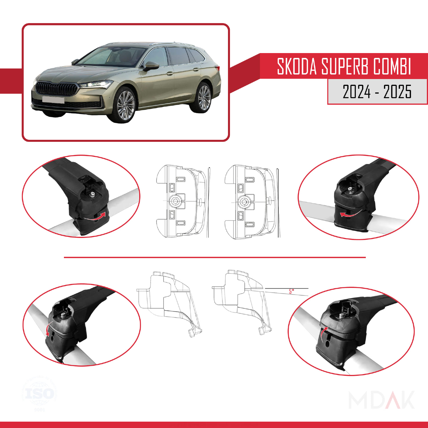Skoda Superb Combi 2024 ve Sonrası ile Uyumlu ACE-2 Model Ara Atkı Tavan Barı Siyah 2 Adet - Görsel 4