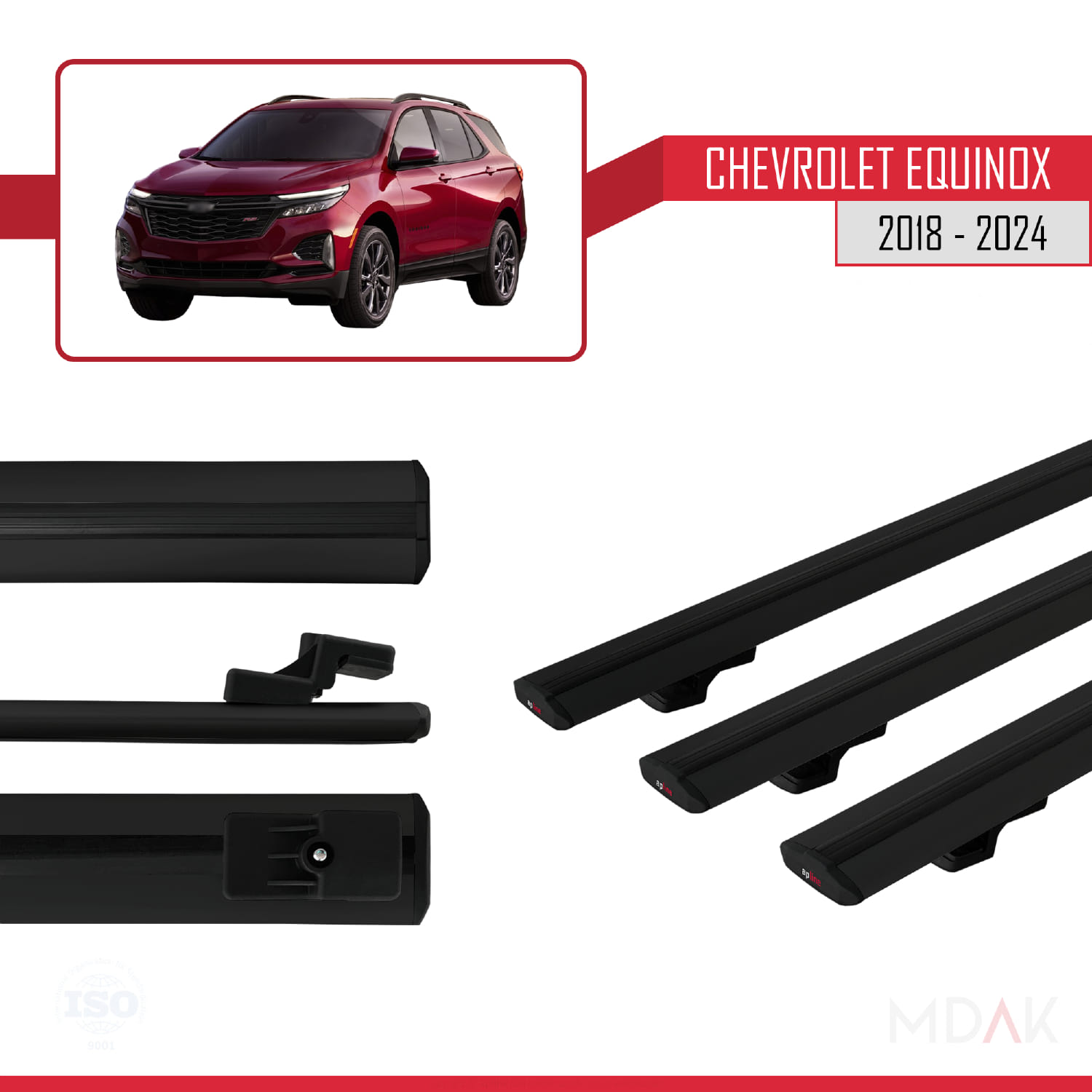 Chevrolet Equinox 2018-2024 Arası ile Uyumlu BASIC Model Ara Atkı Tavan Barı Siyah 3 Adet - Görsel 3
