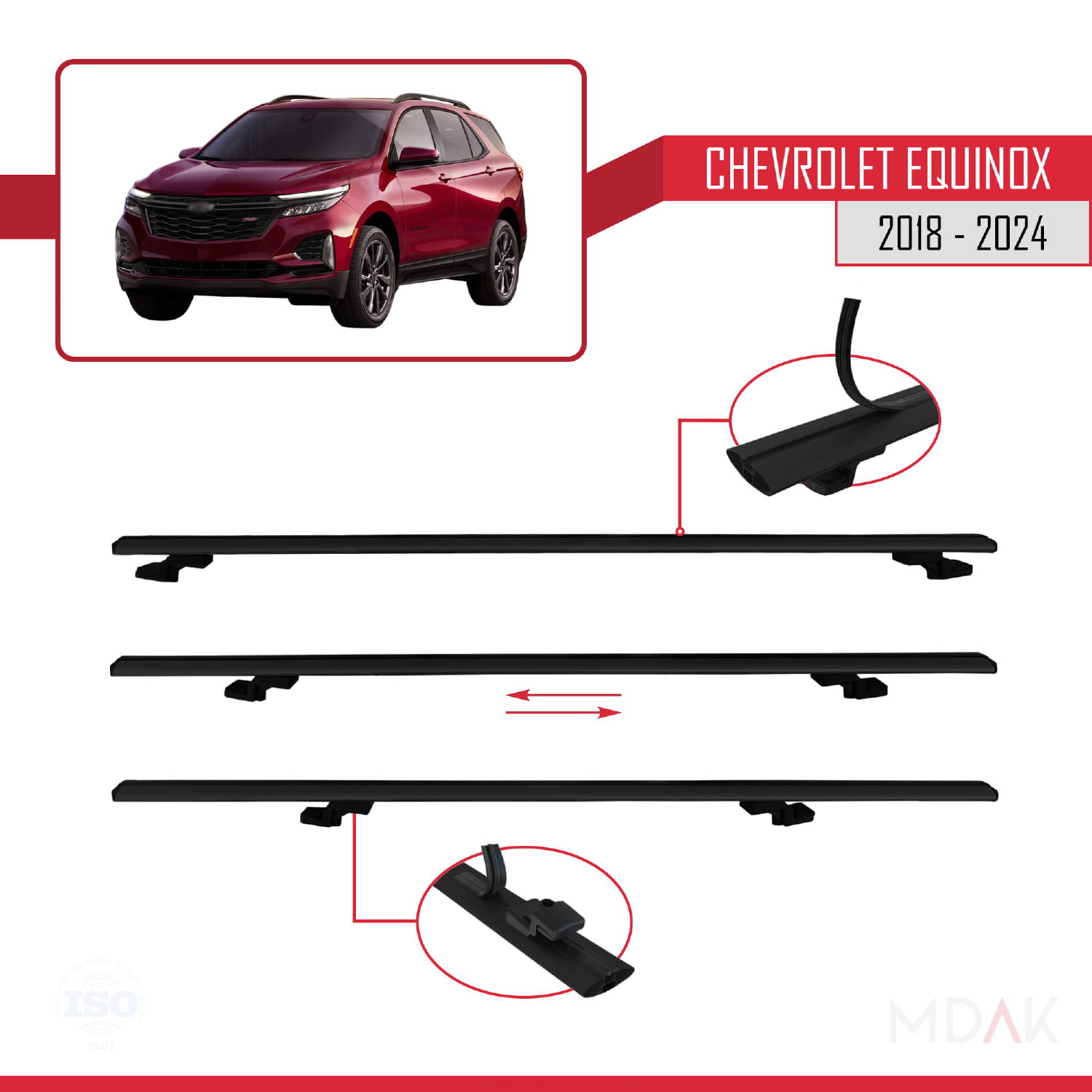 Chevrolet Equinox 2018-2024 Arası ile Uyumlu BASIC Model Ara Atkı Tavan Barı Siyah 3 Adet - Görsel 5