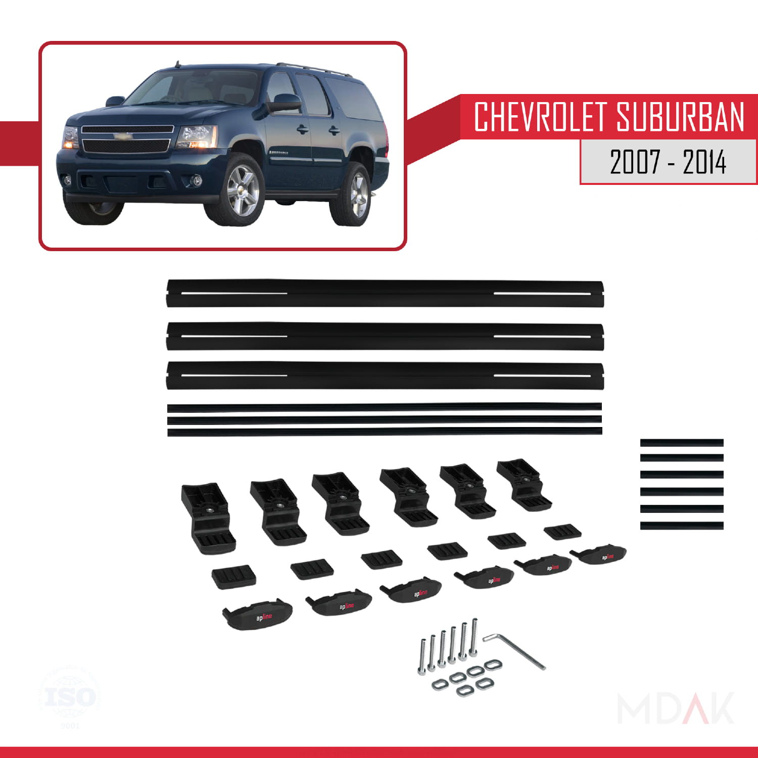 Chevrolet Suburban 2007-2014 Arası ile Uyumlu BASIC Model Ara Atkı Tavan Barı Siyah 3 Adet - Görsel 6