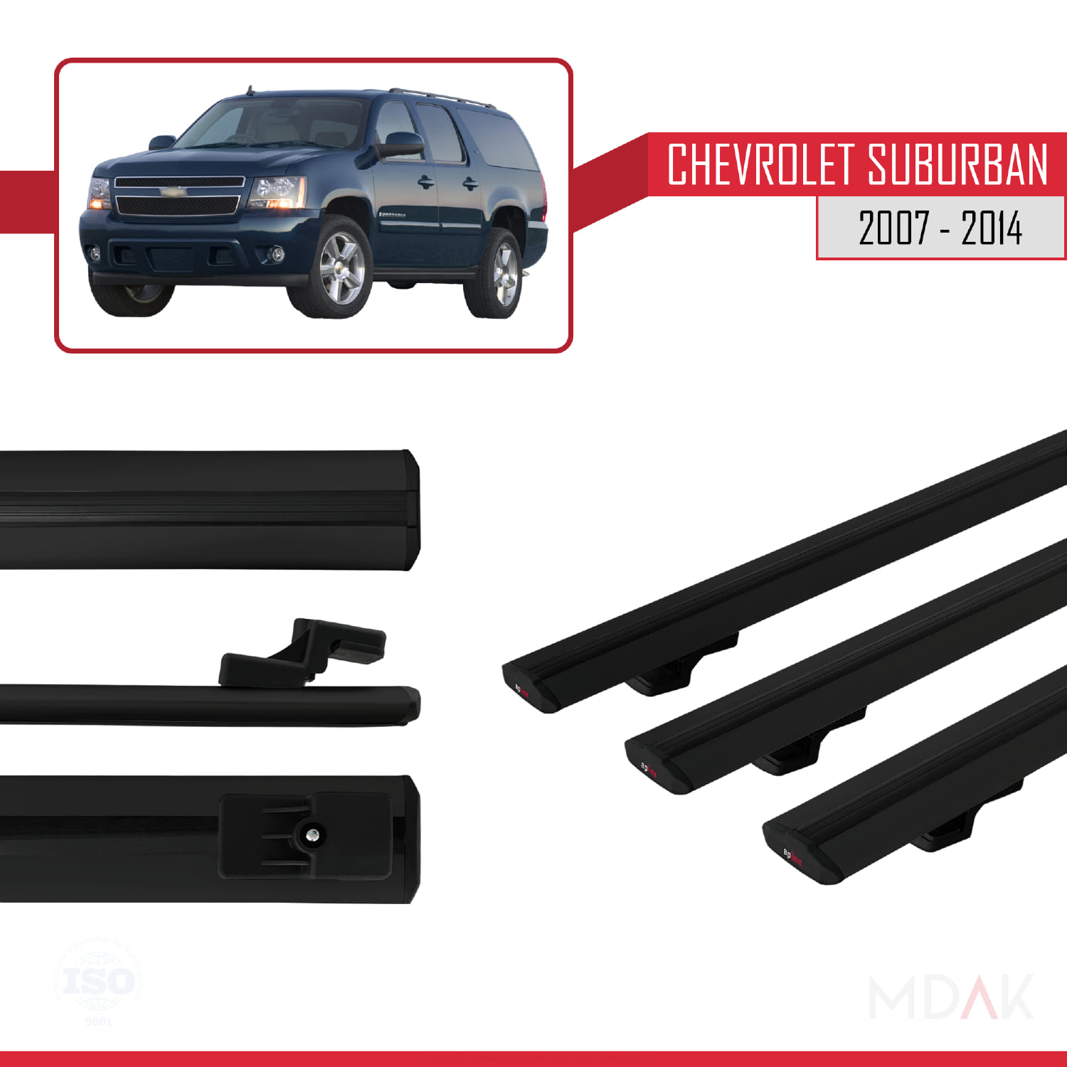Chevrolet Suburban 2007-2014 Arası ile Uyumlu BASIC Model Ara Atkı Tavan Barı Siyah 3 Adet - Görsel 3