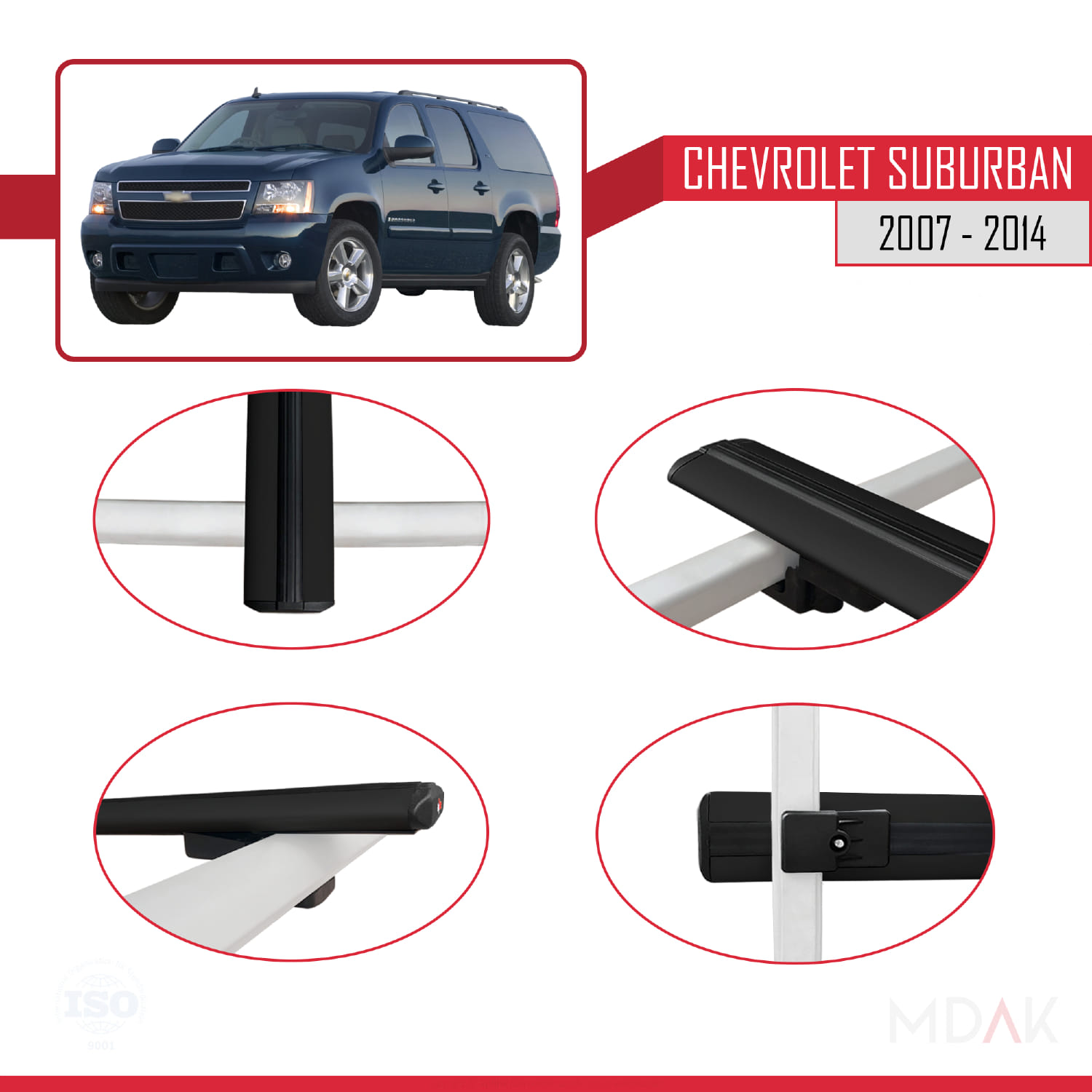 Chevrolet Suburban 2007-2014 Arası ile Uyumlu BASIC Model Ara Atkı Tavan Barı Siyah 3 Adet - Görsel 4