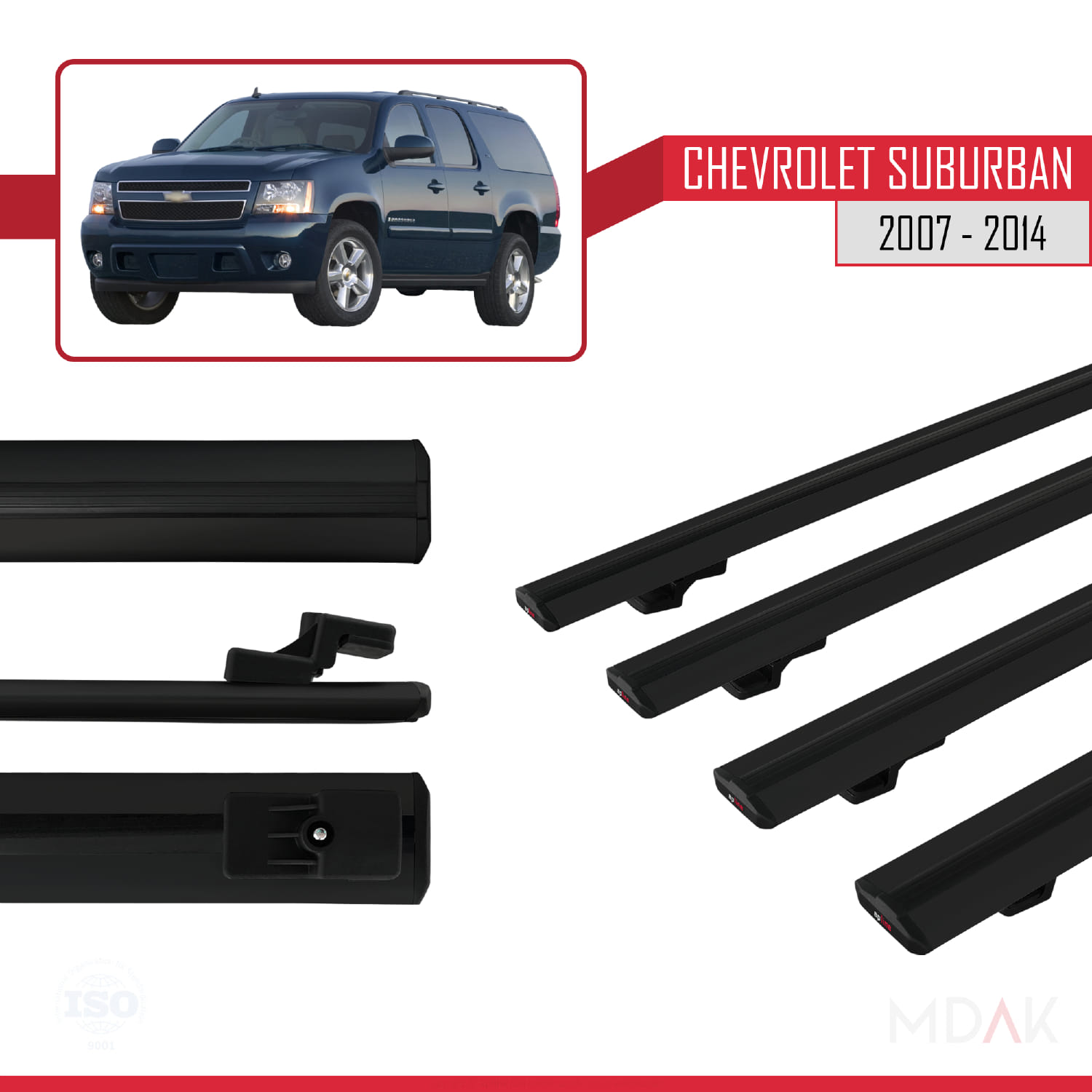 Chevrolet Suburban 2007-2014 Arası ile Uyumlu BASIC Model Ara Atkı Tavan Barı Siyah 4 Adet - Görsel 3
