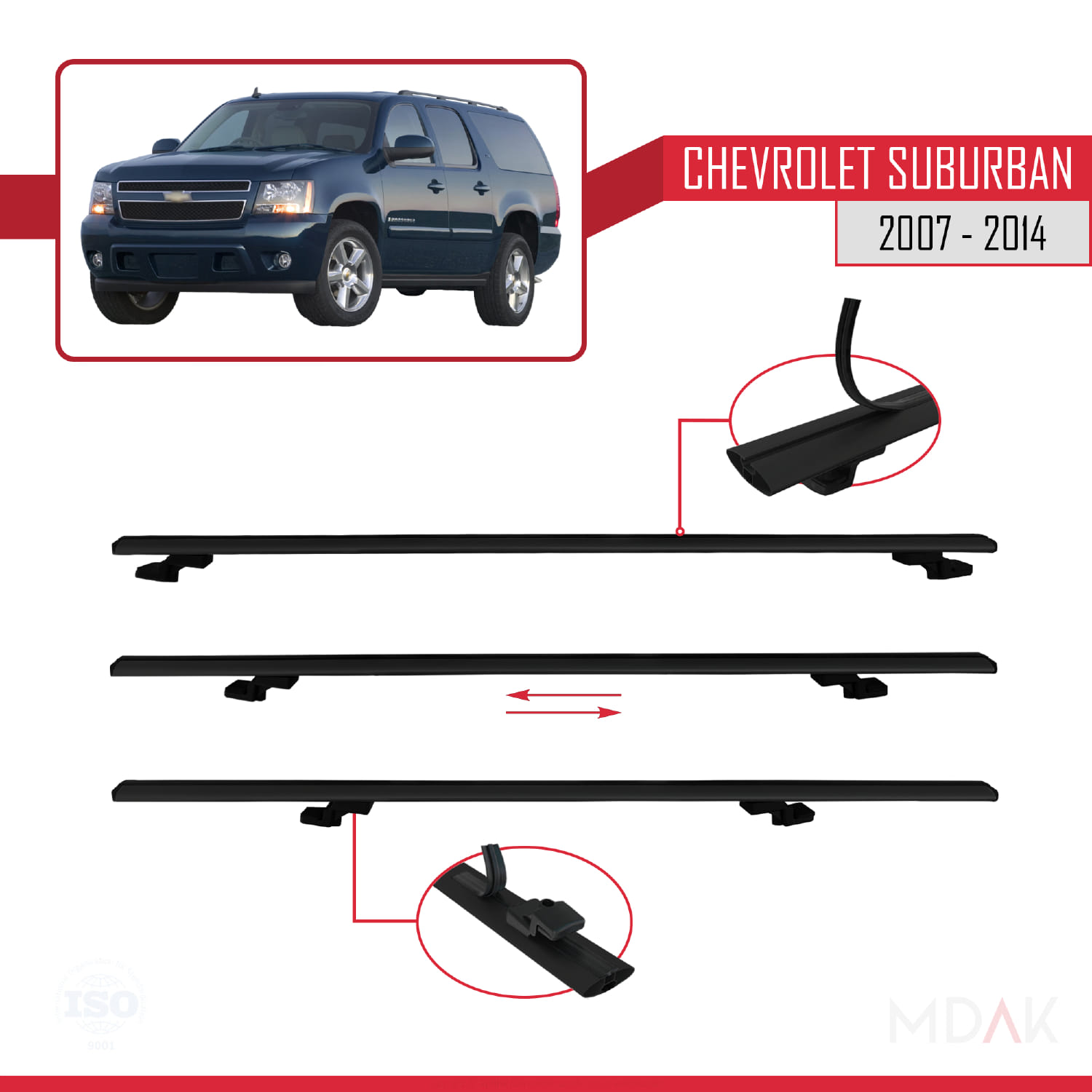 Chevrolet Suburban 2007-2014 Arası ile Uyumlu BASIC Model Ara Atkı Tavan Barı Siyah 4 Adet - Görsel 5