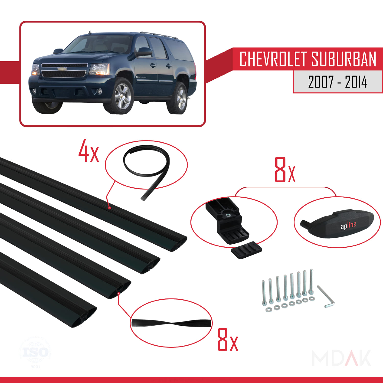 Chevrolet Suburban 2007-2014 Arası ile Uyumlu BASIC Model Ara Atkı Tavan Barı Siyah 4 Adet - Görsel 6