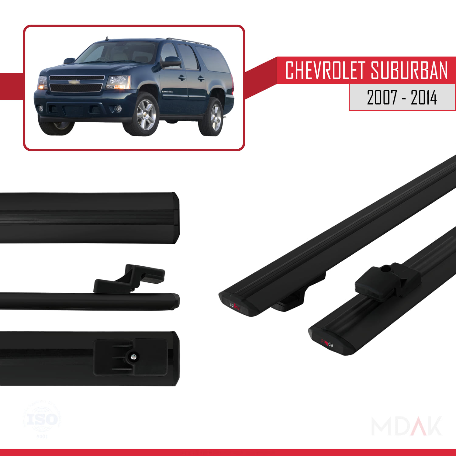 Chevrolet Suburban 2007-2014 Arası ile Uyumlu BASIC Model Ara Atkı Tavan Barı Siyah 2 Adet - Görsel 3