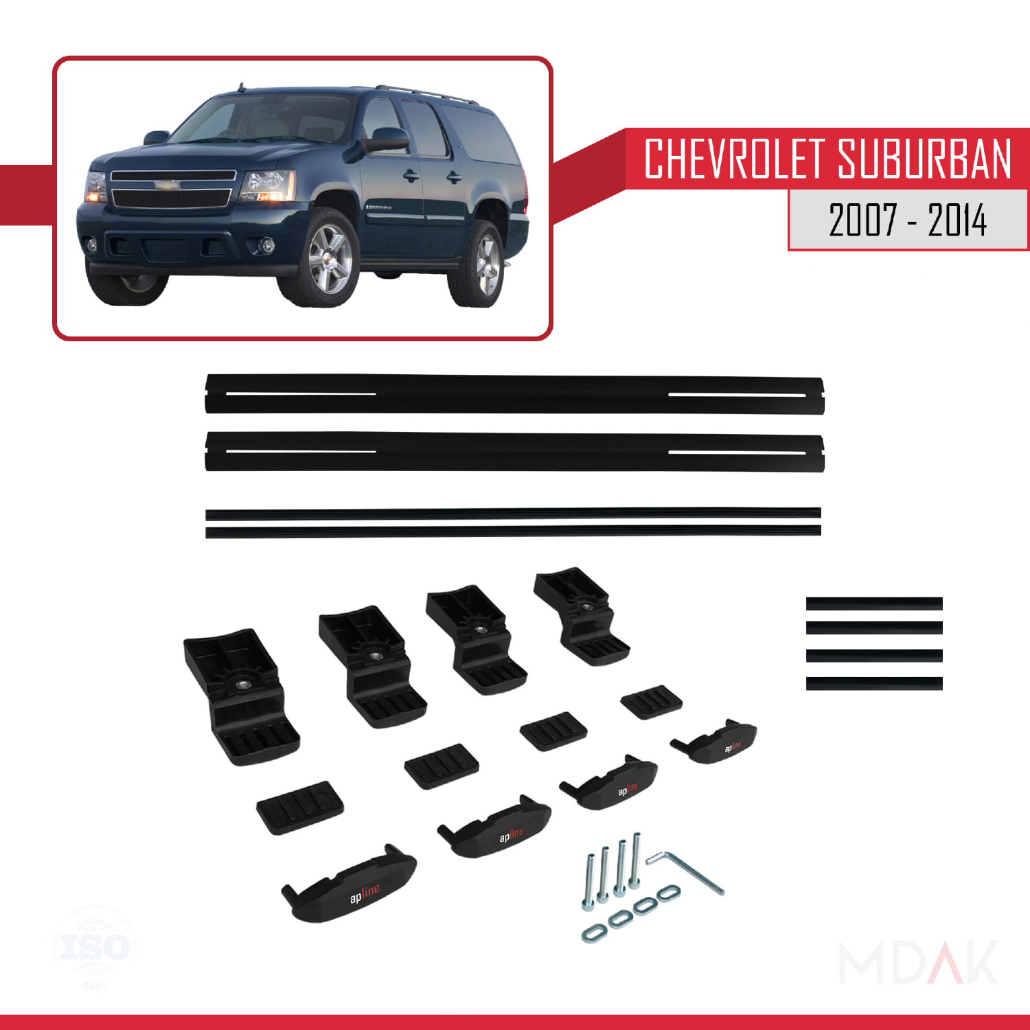 Chevrolet Suburban 2007-2014 Arası ile Uyumlu BASIC Model Ara Atkı Tavan Barı Siyah 2 Adet - Görsel 6
