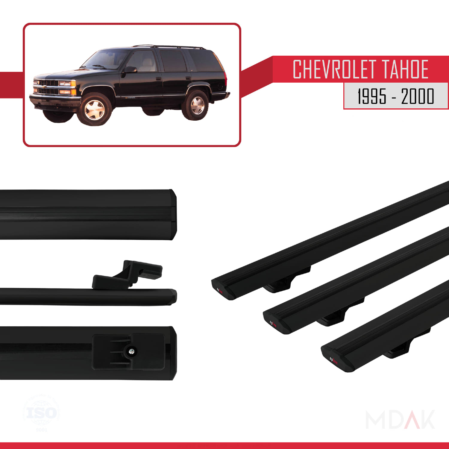 Chevrolet Tahoe 1995-2000 Arası ile Uyumlu BASIC Model Ara Atkı Tavan Barı Siyah 3 Adet - Görsel 3
