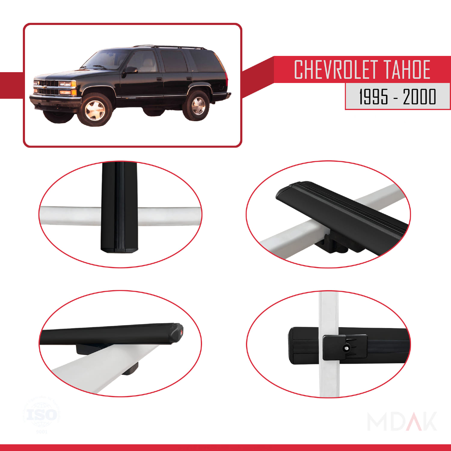 Chevrolet Tahoe 1995-2000 Arası ile Uyumlu BASIC Model Ara Atkı Tavan Barı Siyah 3 Adet - Görsel 4