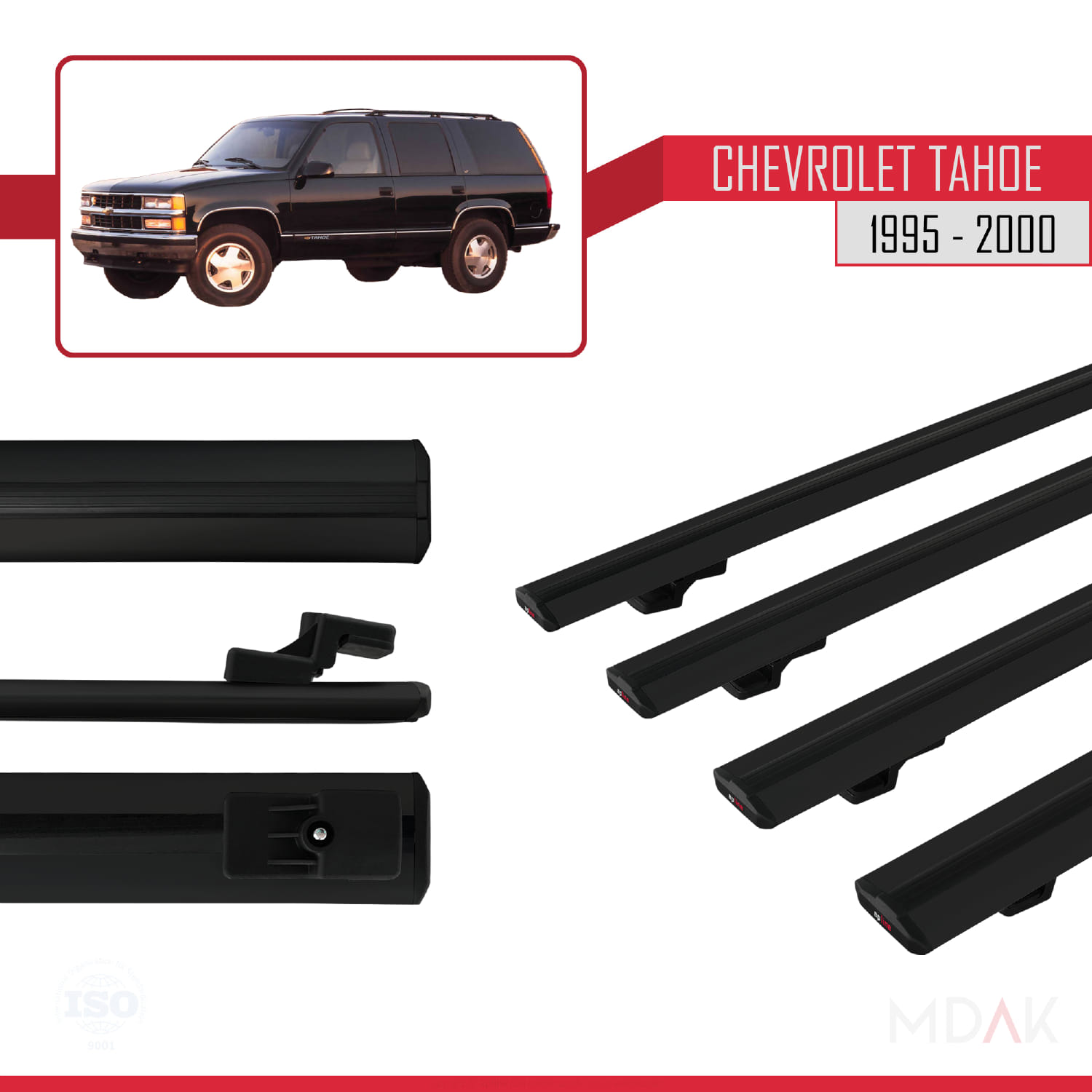 Chevrolet Tahoe 1995-2000 Arası ile Uyumlu BASIC Model Ara Atkı Tavan Barı Siyah 4 Adet - Görsel 3
