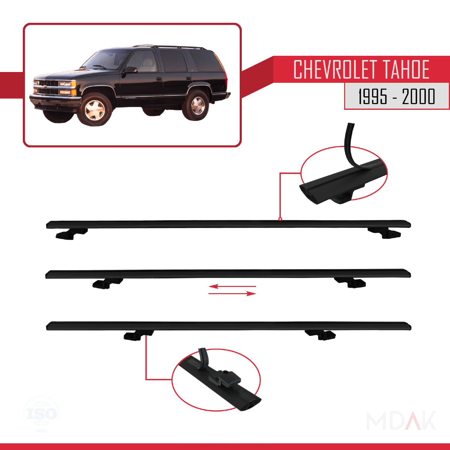 Chevrolet Tahoe 1995-2000 Arası ile Uyumlu BASIC Model Ara Atkı Tavan Barı Siyah 4 Adet - Görsel 5