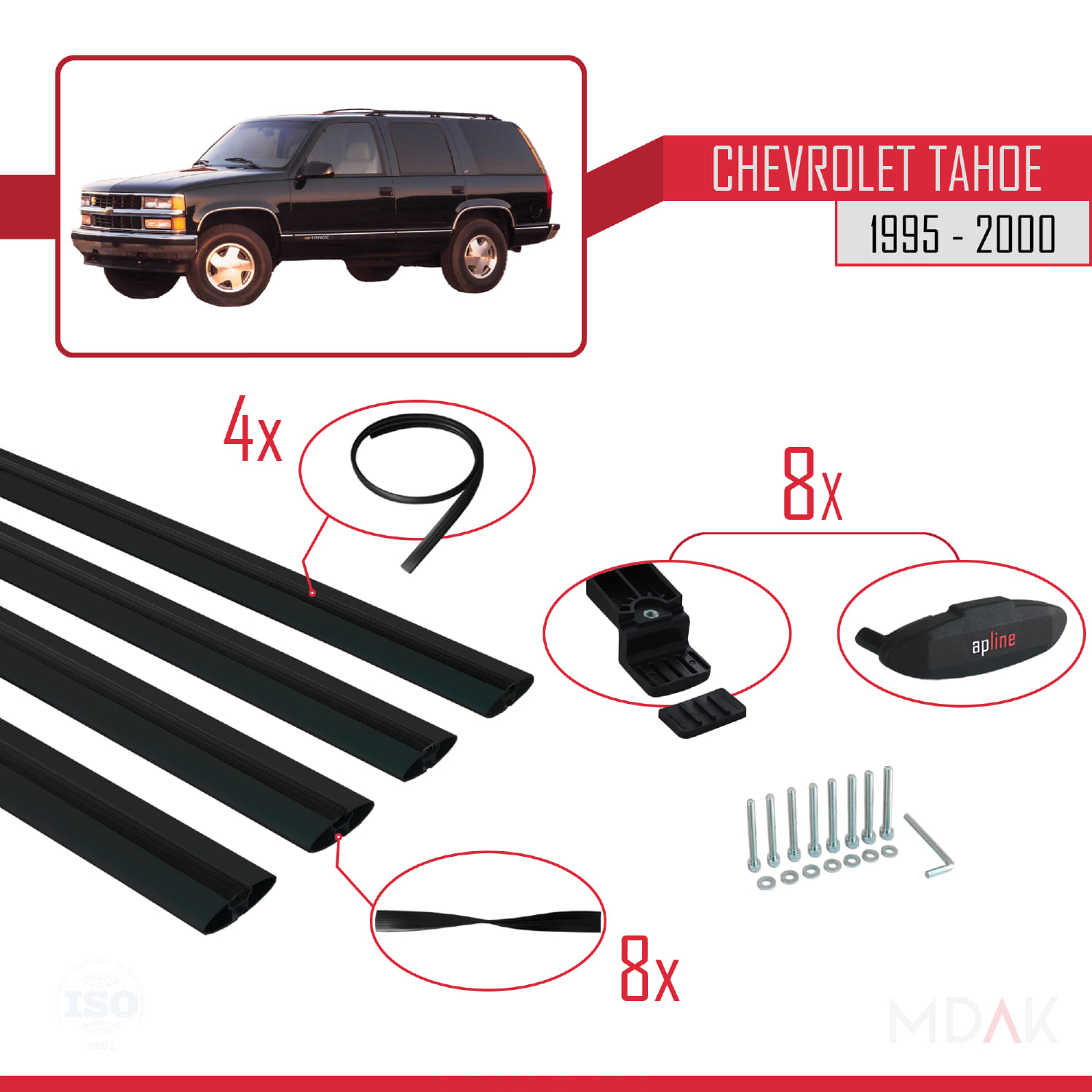 Chevrolet Tahoe 1995-2000 Arası ile Uyumlu BASIC Model Ara Atkı Tavan Barı Siyah 4 Adet - Görsel 6