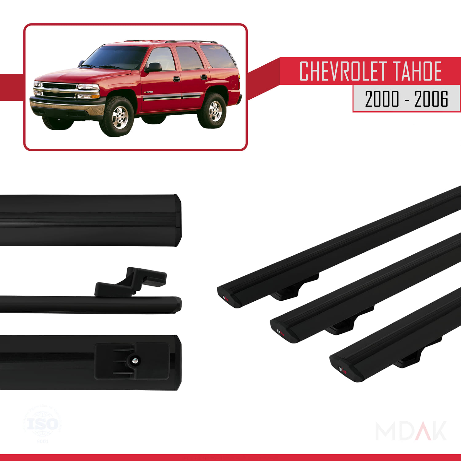 Chevrolet Tahoe 2000-2006 Arası ile Uyumlu BASIC Model Ara Atkı Tavan Barı Siyah 3 Adet - Görsel 3