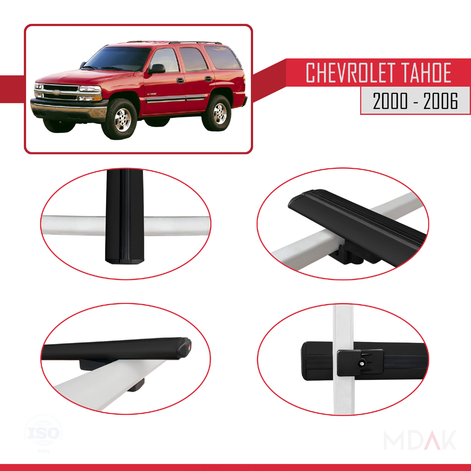 Chevrolet Tahoe 2000-2006 Arası ile Uyumlu BASIC Model Ara Atkı Tavan Barı Siyah 3 Adet - Görsel 4