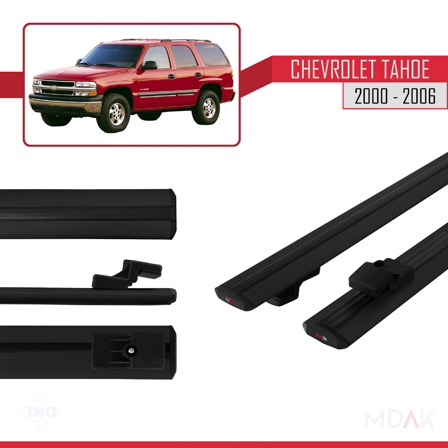 Chevrolet Tahoe 2000-2006 Arası ile Uyumlu BASIC Model Ara Atkı Tavan Barı Siyah 2 Adet - Görsel 3